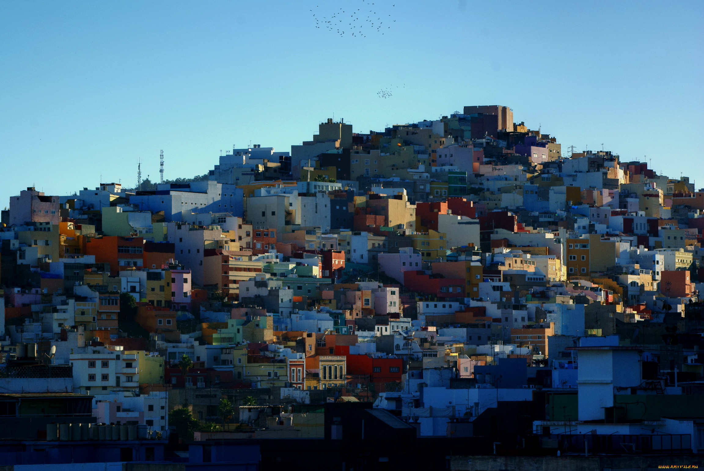 испания, канарские, ва, лас, пальмас, де, гран, канария, города, здания, дома, закат