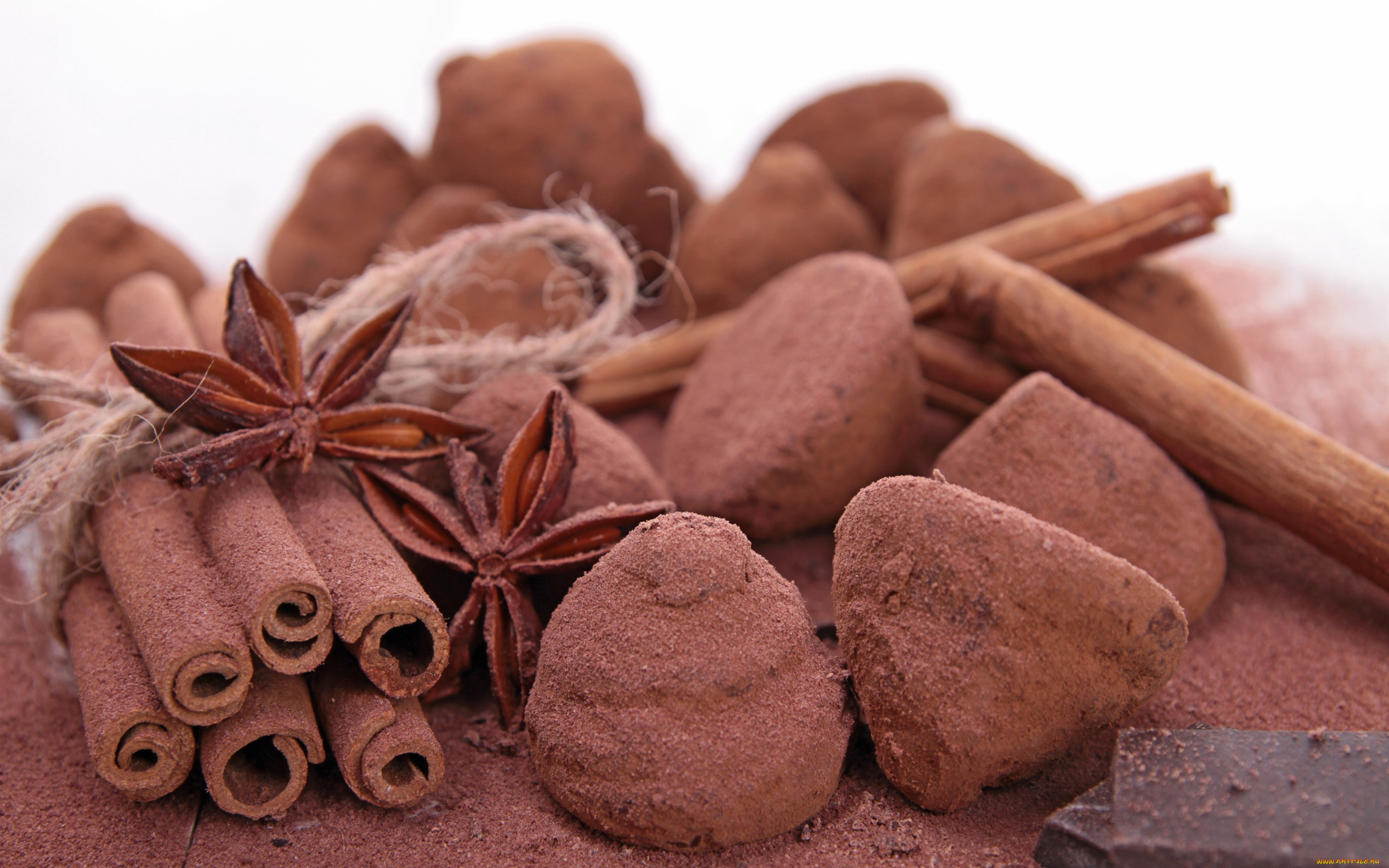 еда, конфеты, шоколад, сладости, какао, корица, трюфеля