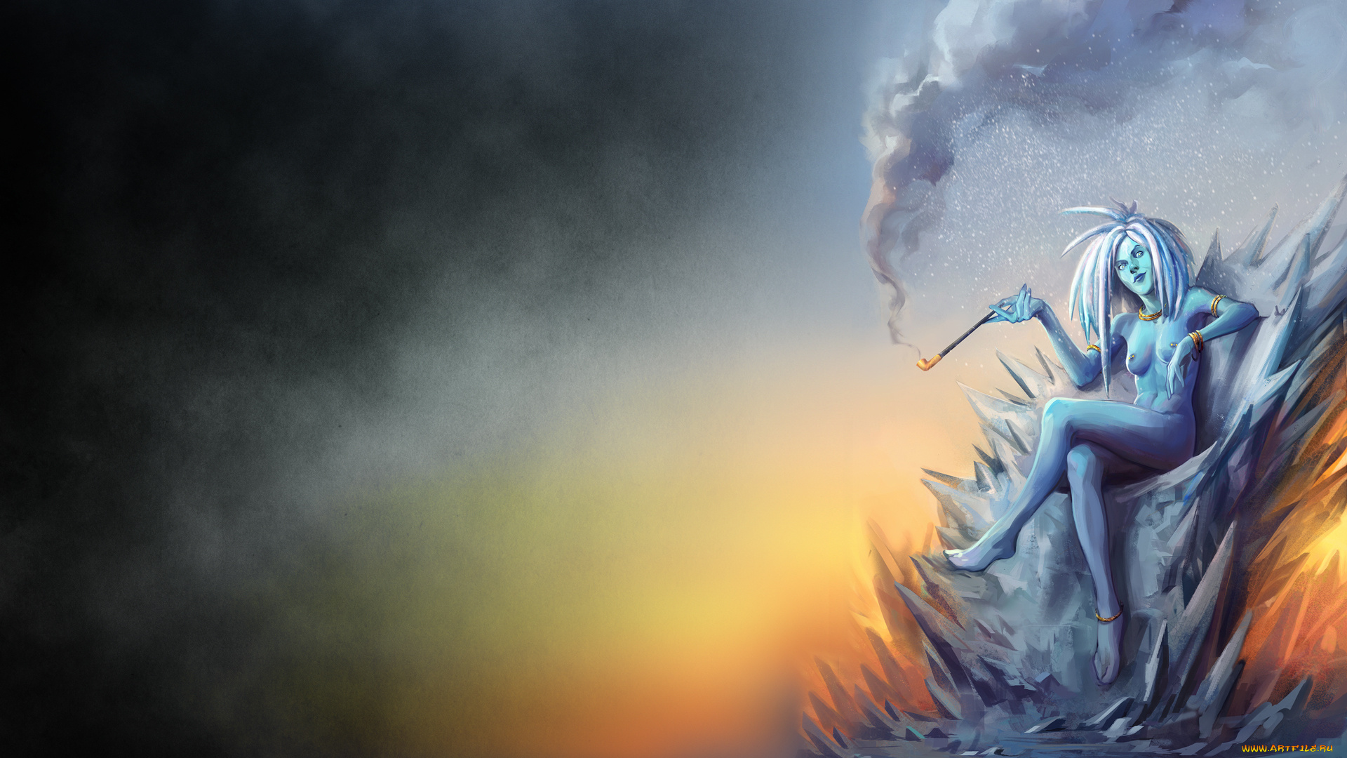 девушка, на, троне, фэнтези, девушки, девушка, трон