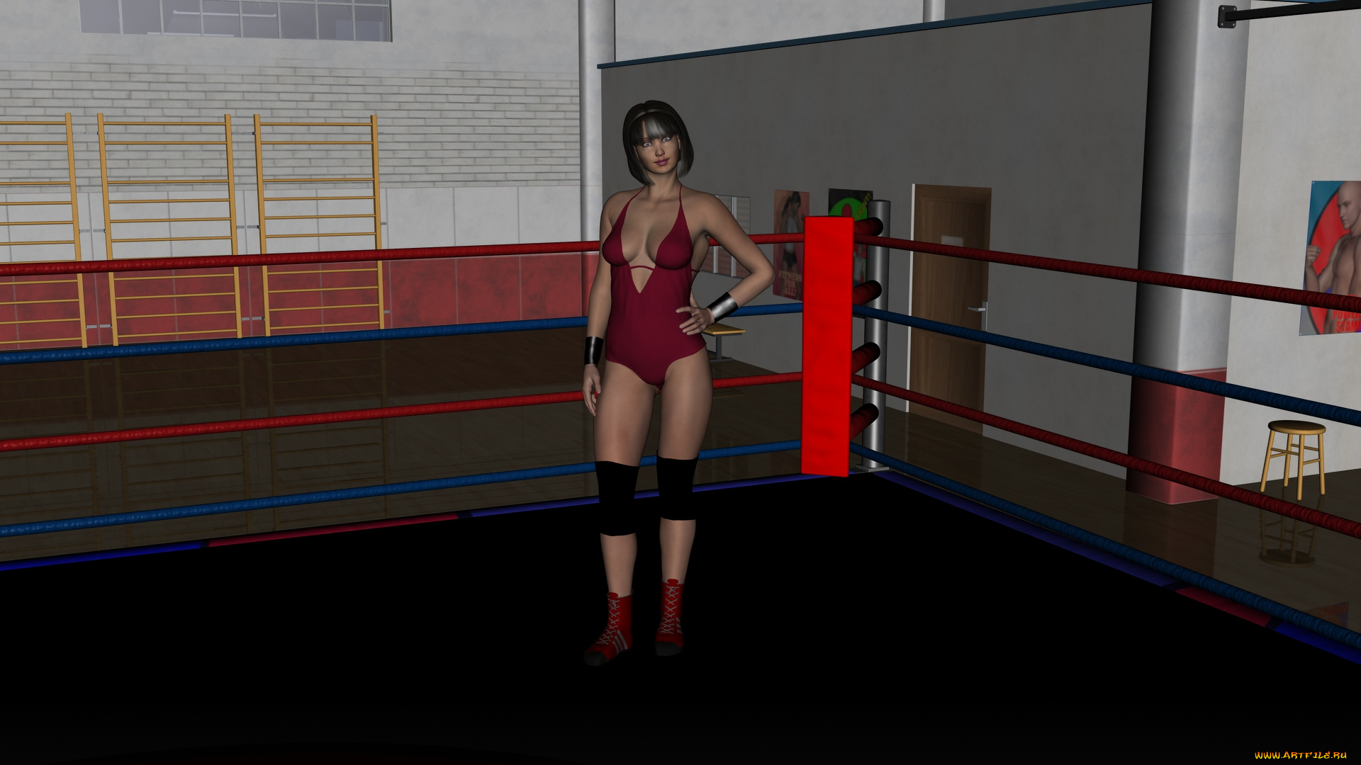 wrestlers, 3д, графика, people, , люди, ринг, девушка