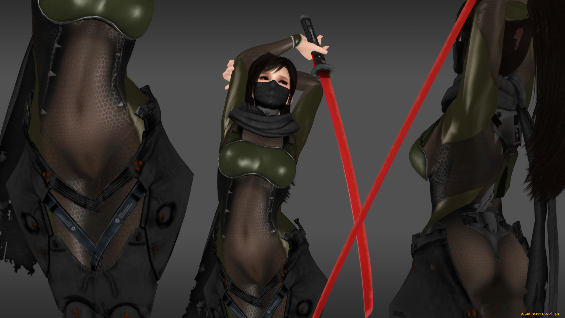 3д, графика, аниме, , anime, оружие, фон, взгляд, девушки