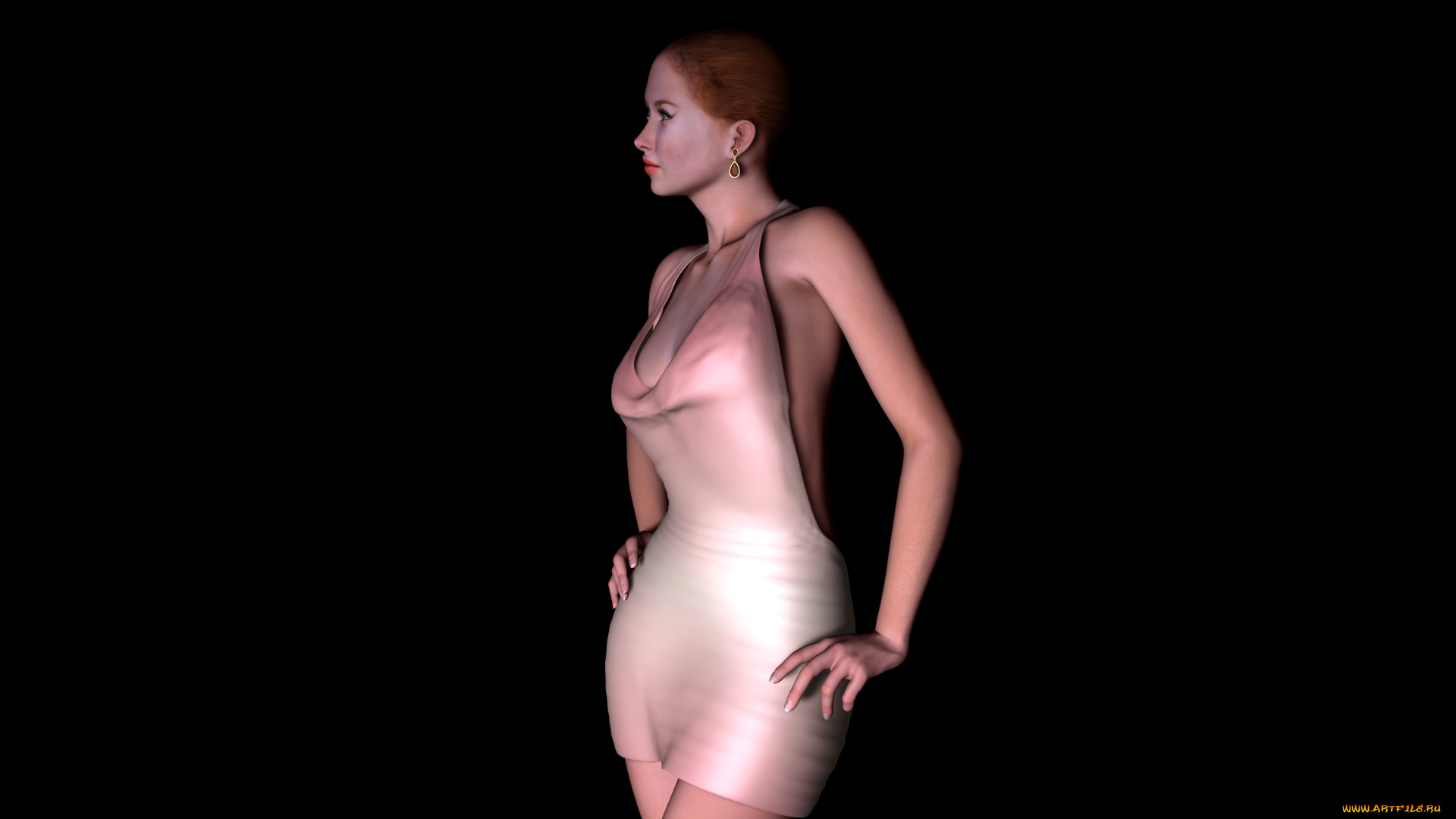 3д, графика, люди, , people, девушка, взгляд, платье, фон