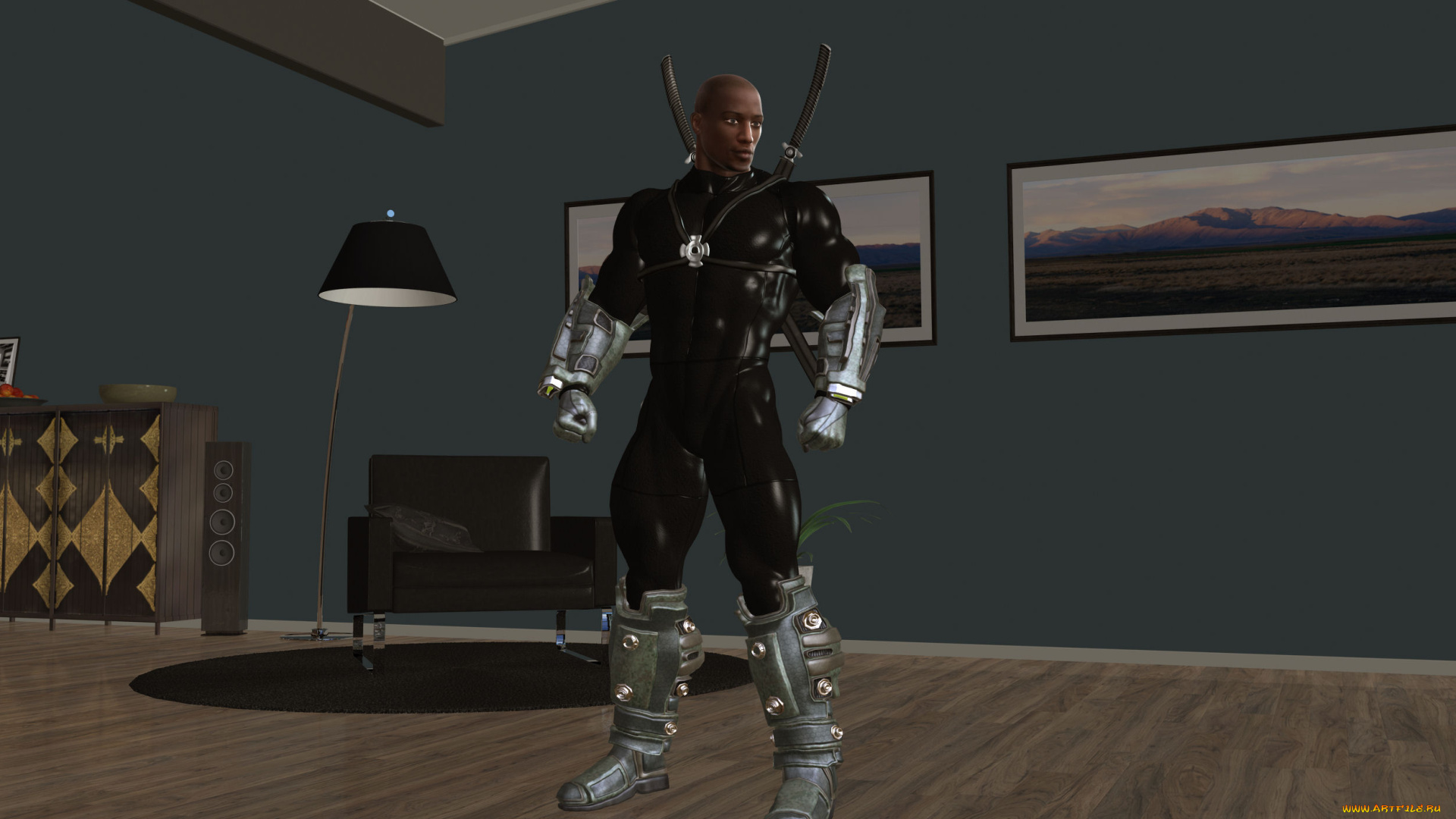 3д, графика, люди, , people, взгляд, фон, самурай, картины, комната, мужчина