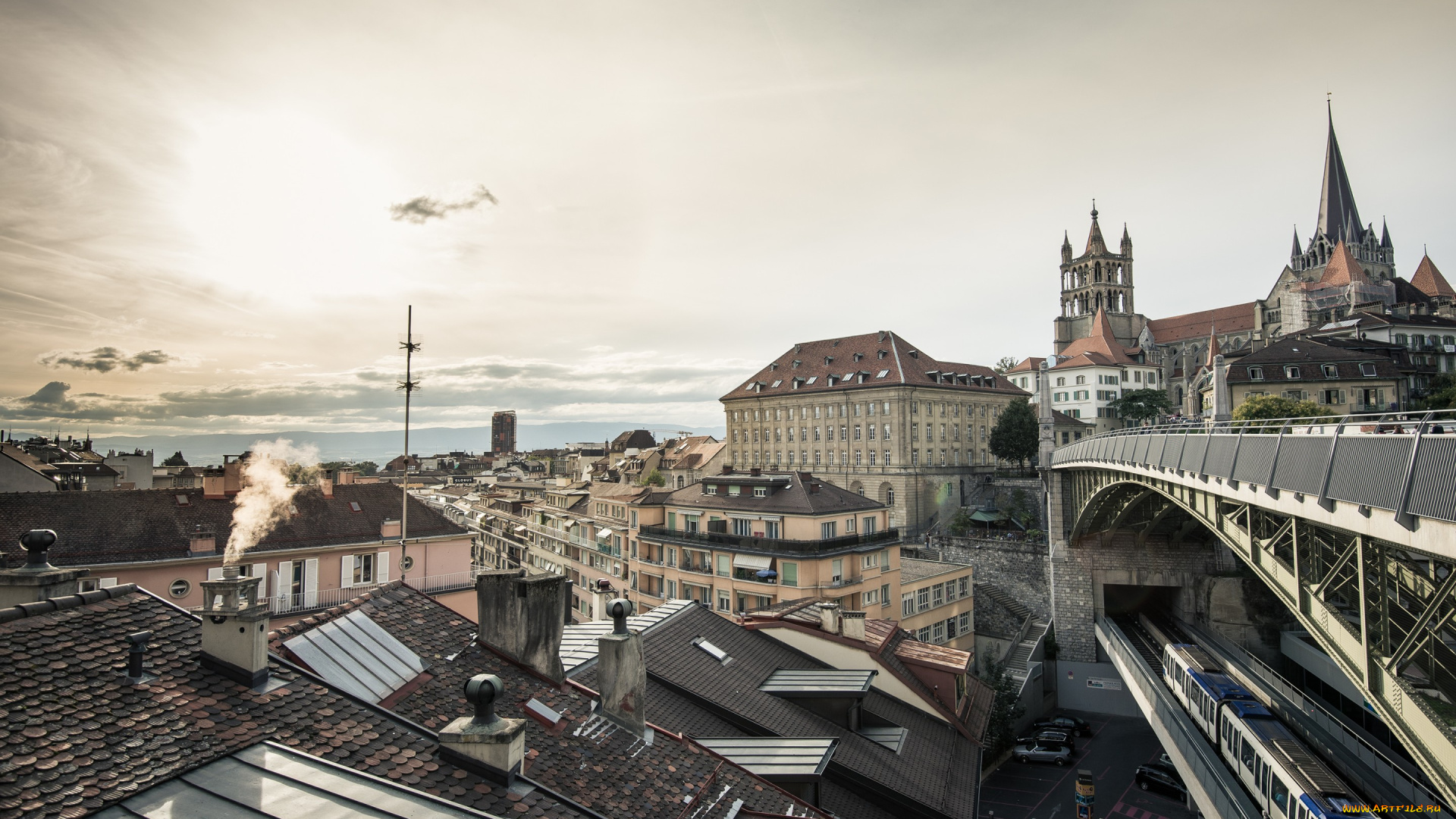 города, -, панорамы, архитектура, дома, город, switzerland, lausanne