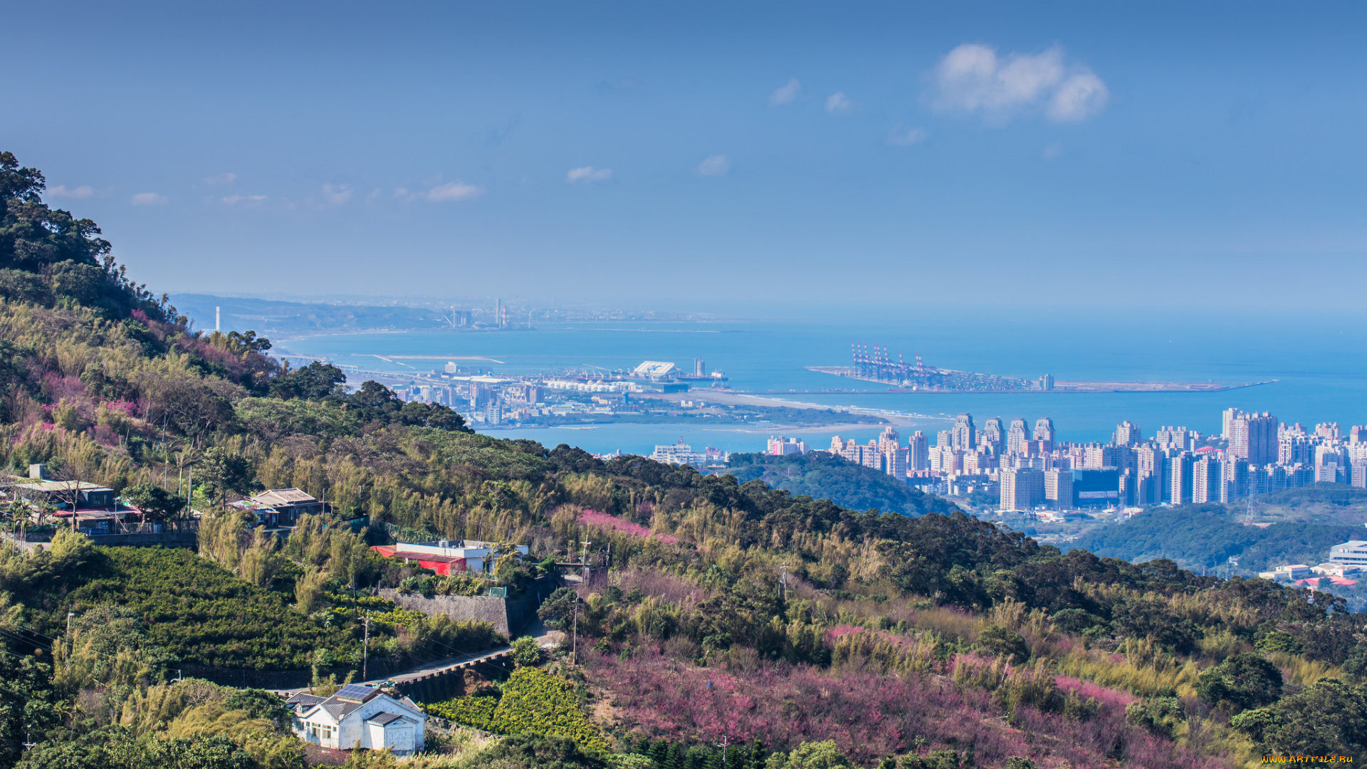 города, -, панорамы, панорама, город, облака, небо