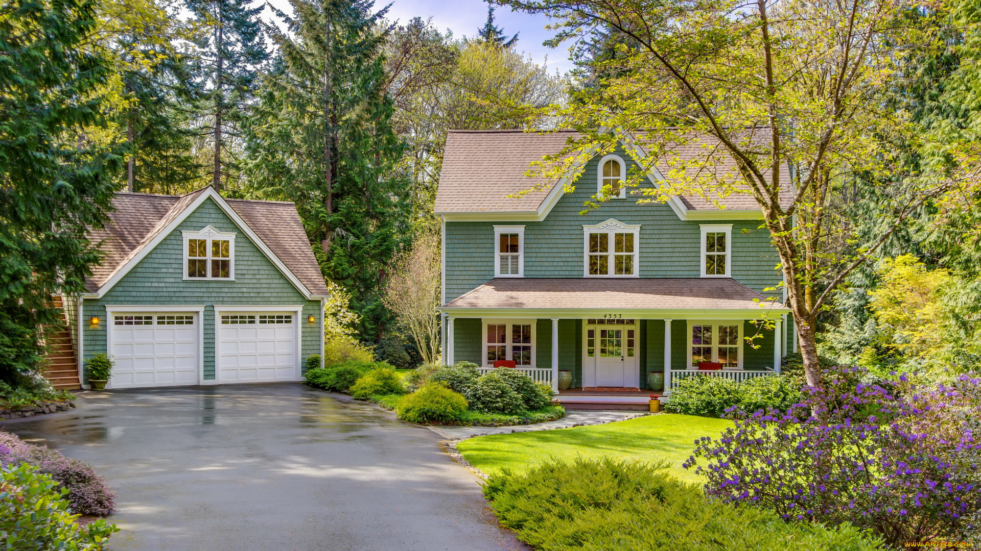 города, -, здания, , дома, ландшафт, особняк, дом, цветы, кусты, трава, дервья