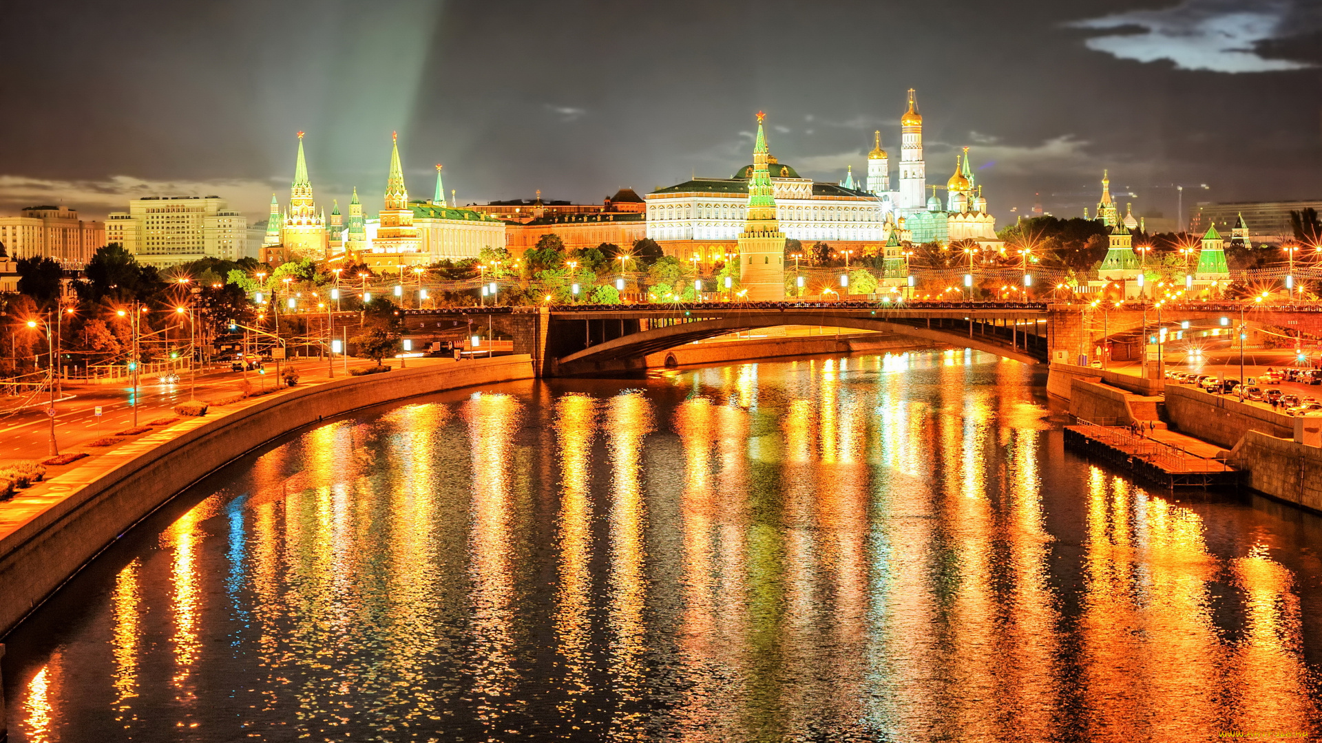 города, москва, , россия, дома, река, фонари, ночь, москва, мост