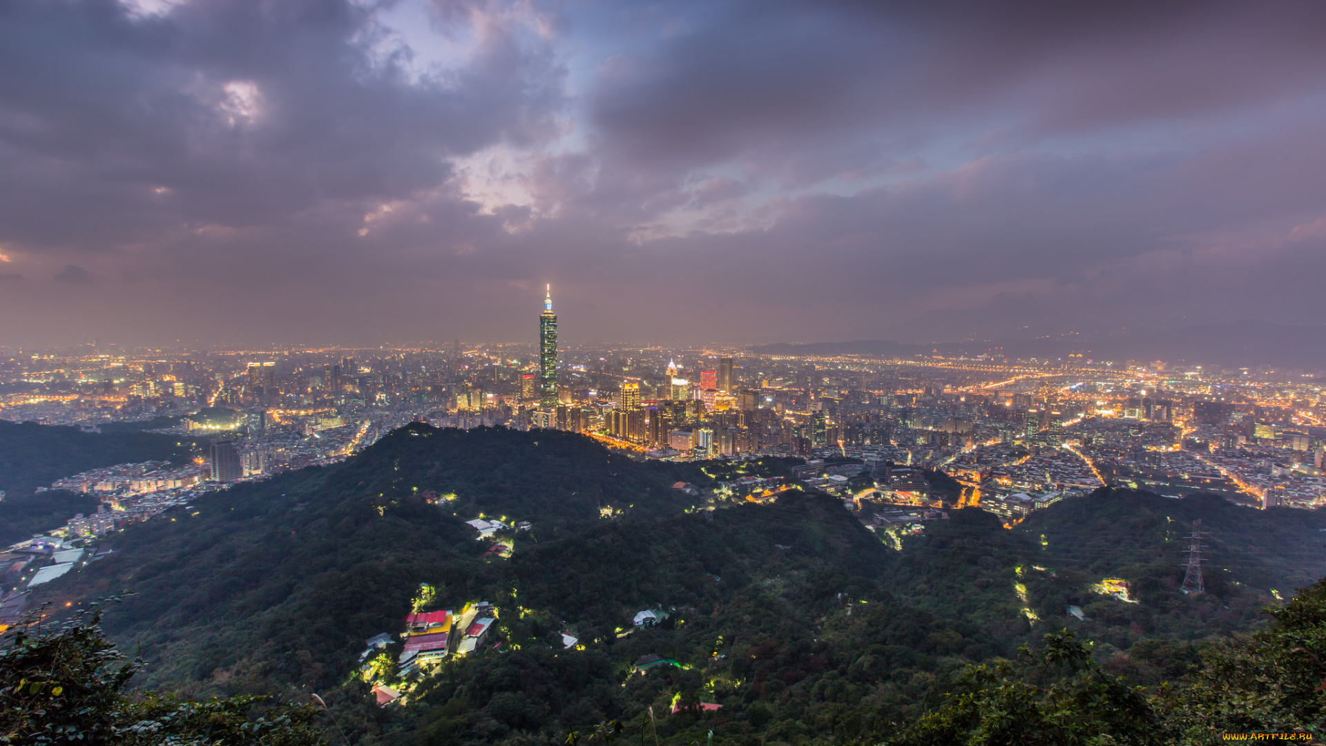города, тайбэй, , тайвань, , китай, китай, город, панорама, вечер, небо
