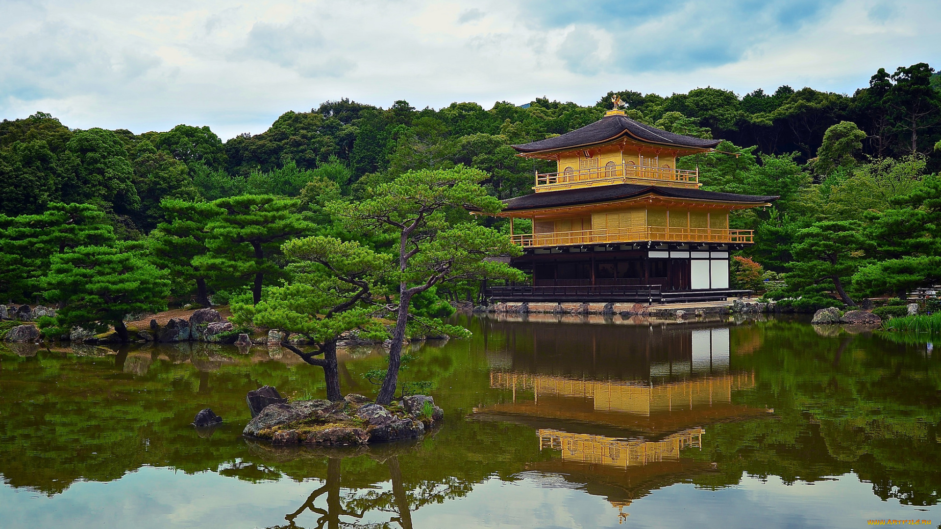 kinkaku-ji, circa, города, -, буддийские, и, другие, храмы, храм, река, лес