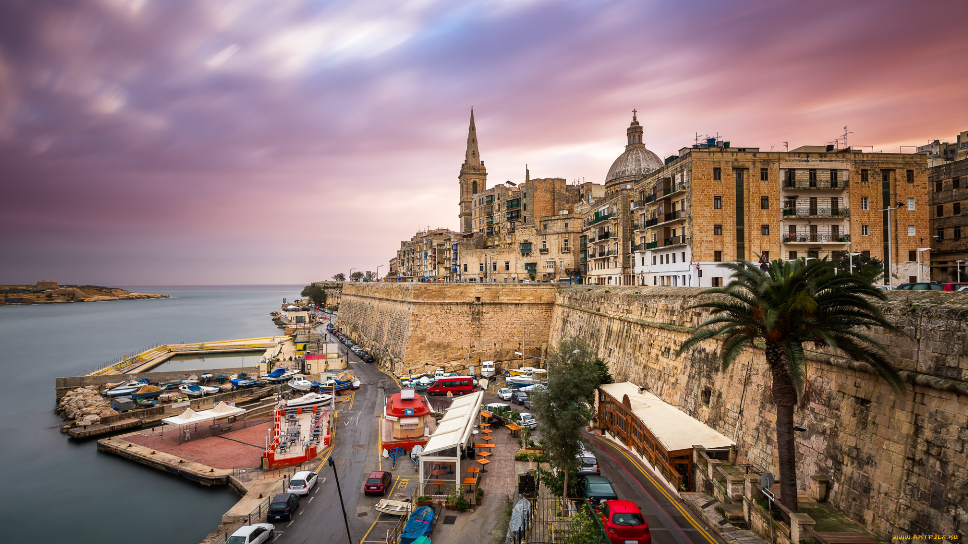 valletta, города, валетта, , мальта, море, набережная, панорама