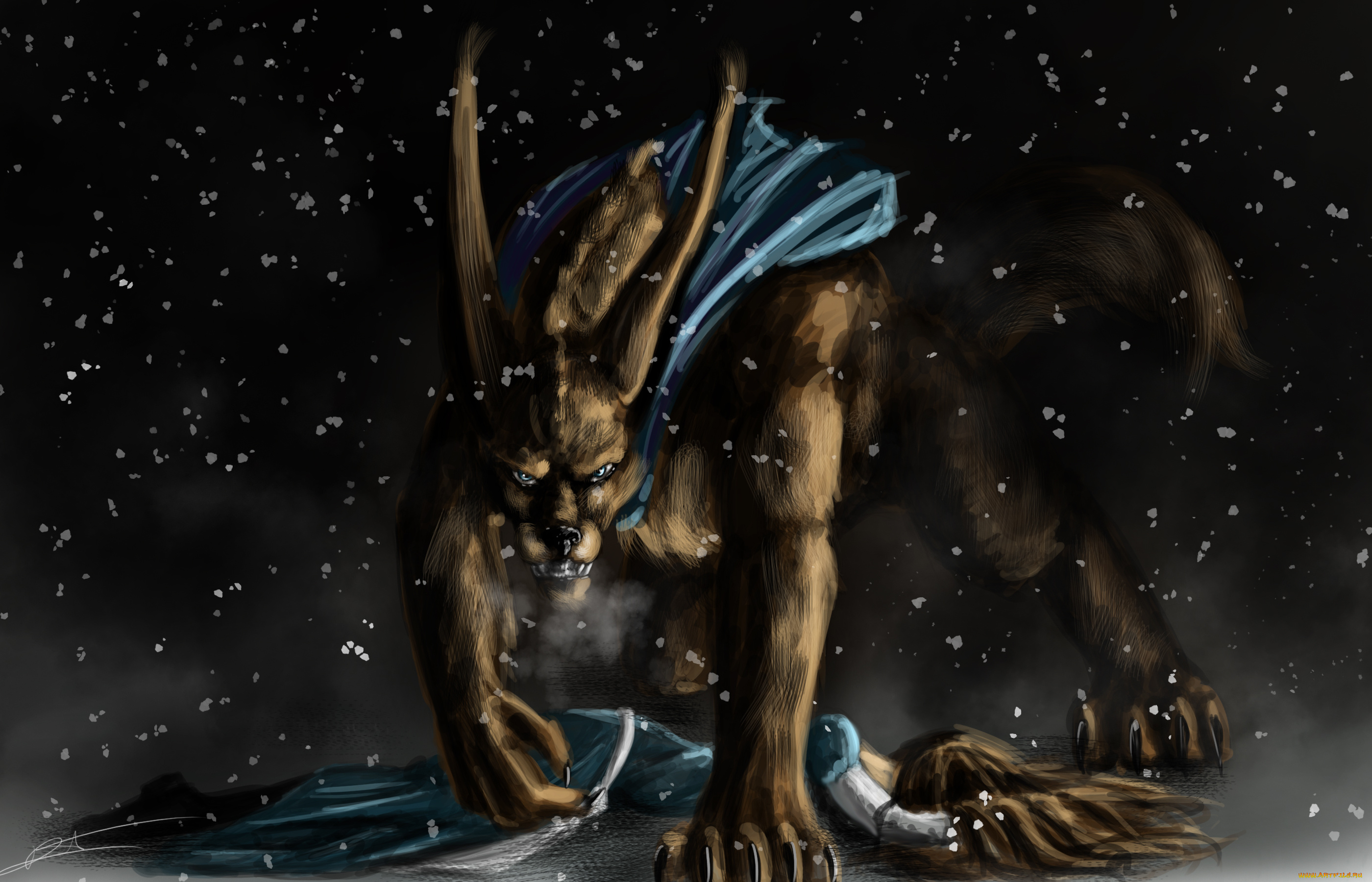 рисованное, животные, , сказочные, , мифические, клыки, пасть, уши