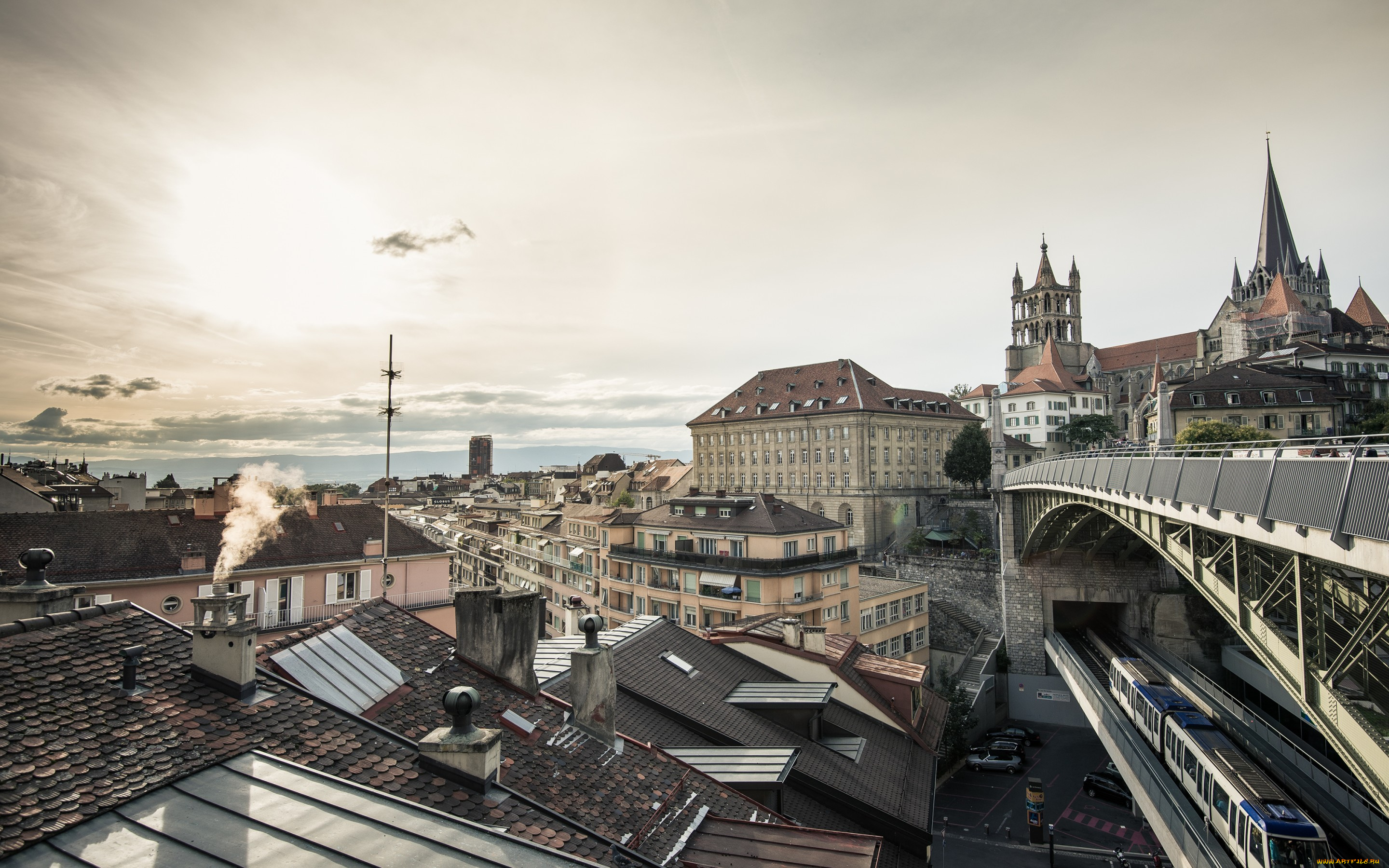 города, -, панорамы, архитектура, дома, город, switzerland, lausanne