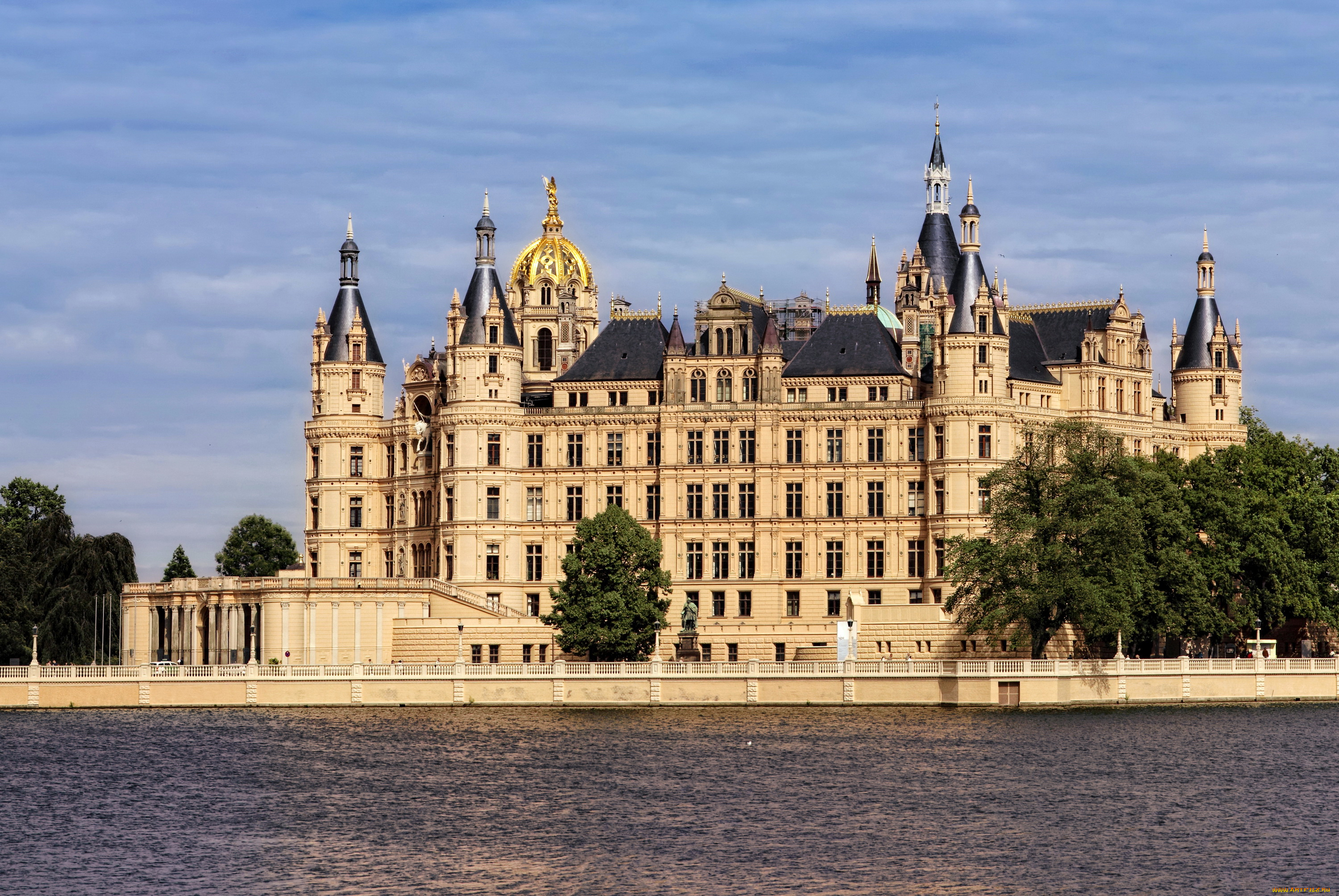 города, замок, шверин, , германия, schwerin, castle, замок, река