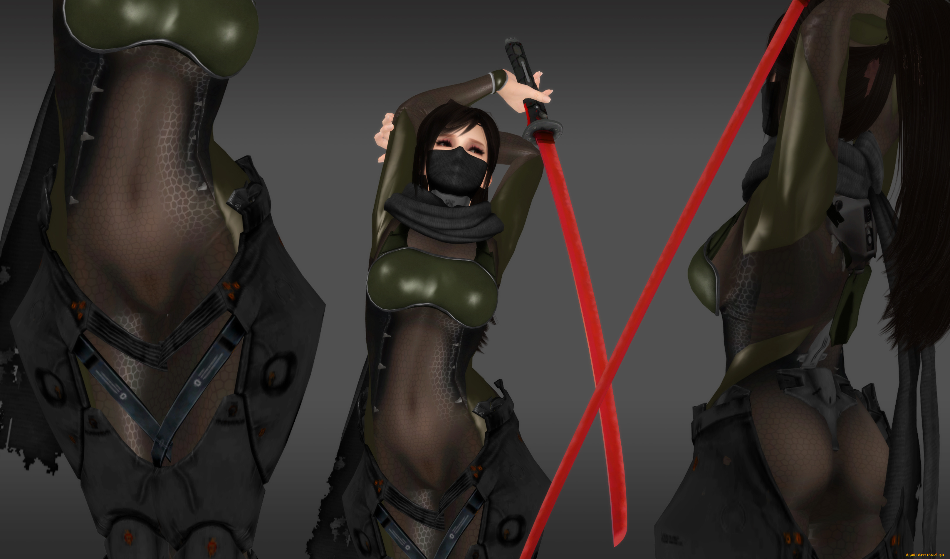 3д, графика, аниме, , anime, оружие, фон, взгляд, девушки