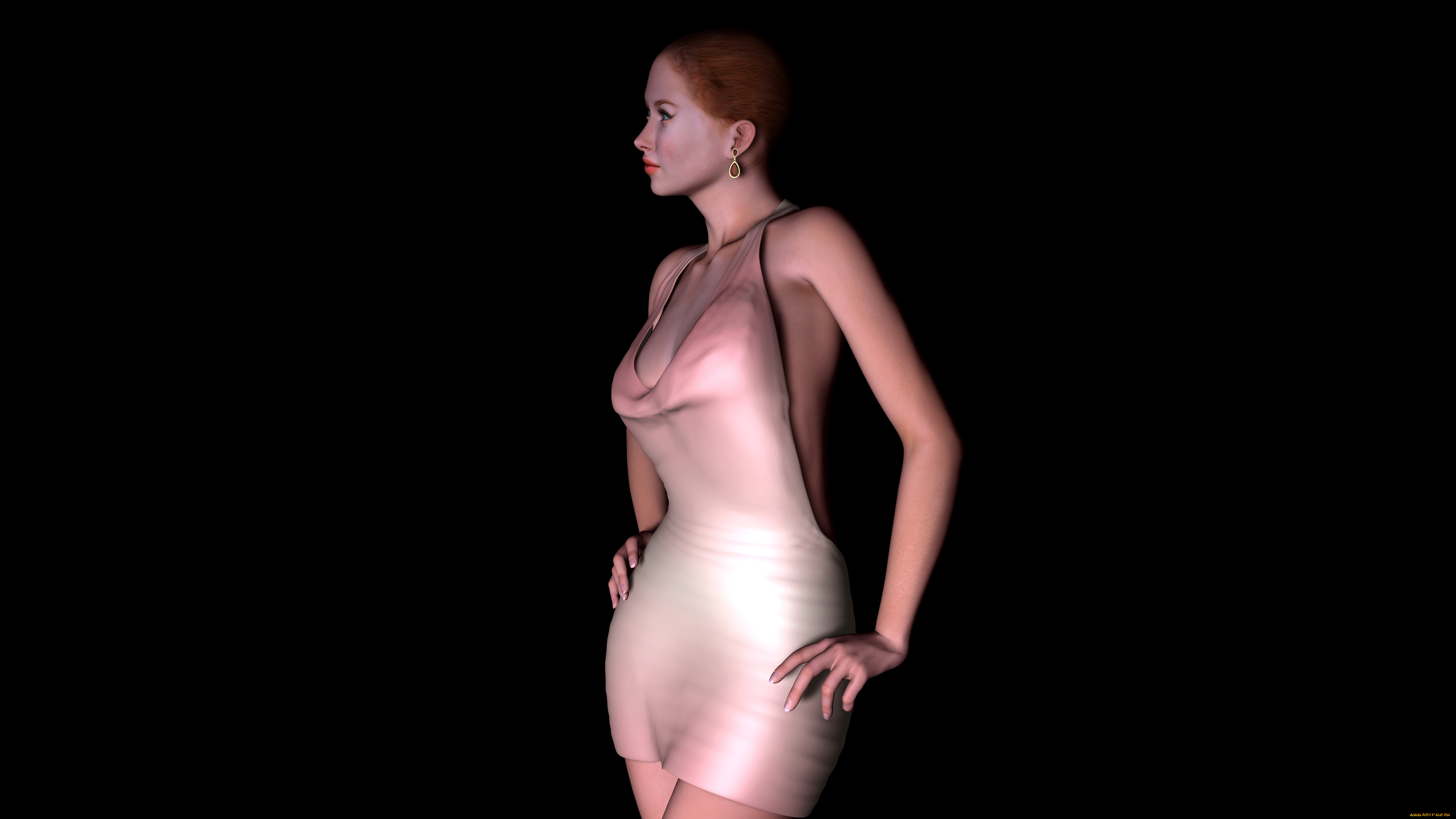 3д, графика, люди, , people, девушка, взгляд, платье, фон