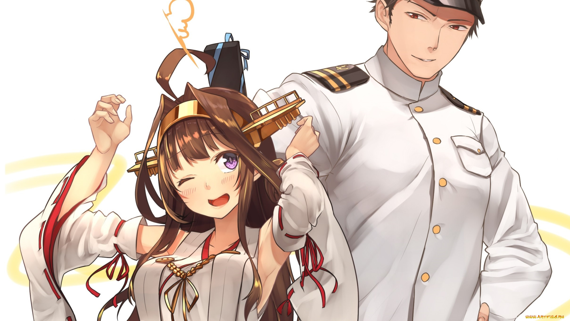 аниме, kantai, collection, фон, парень, взгляд, девушка