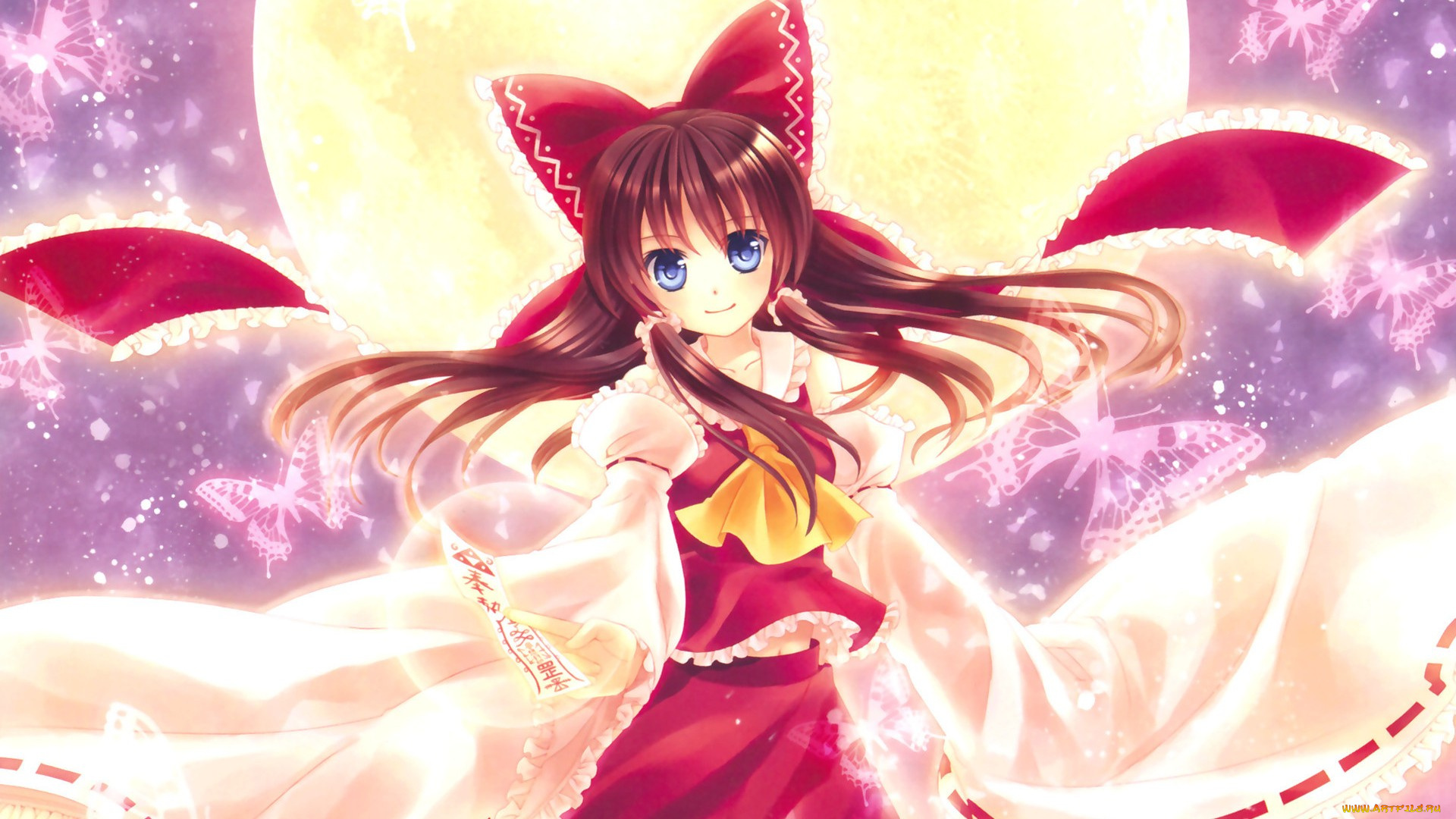 аниме, touhou, девушка, взгляд, фон