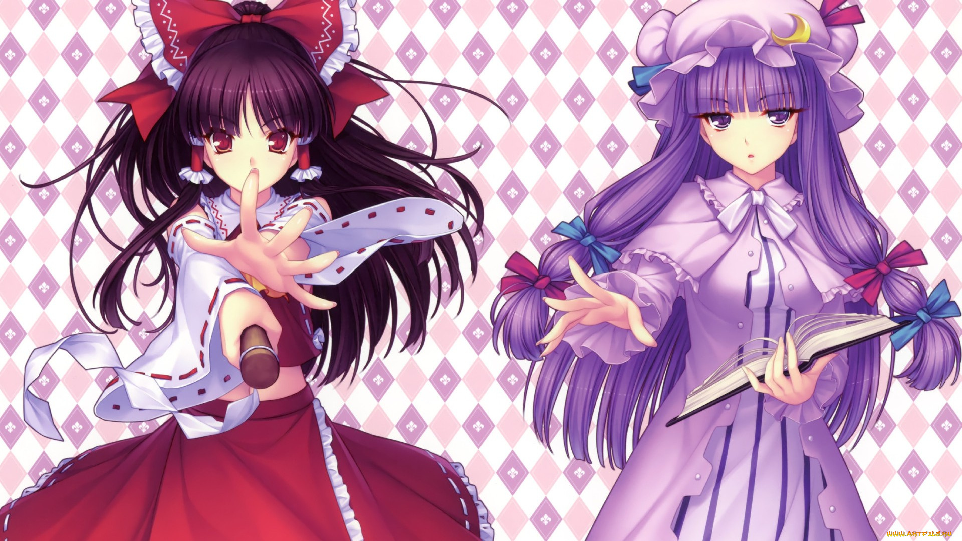 аниме, touhou, девушки, взгляд, фон