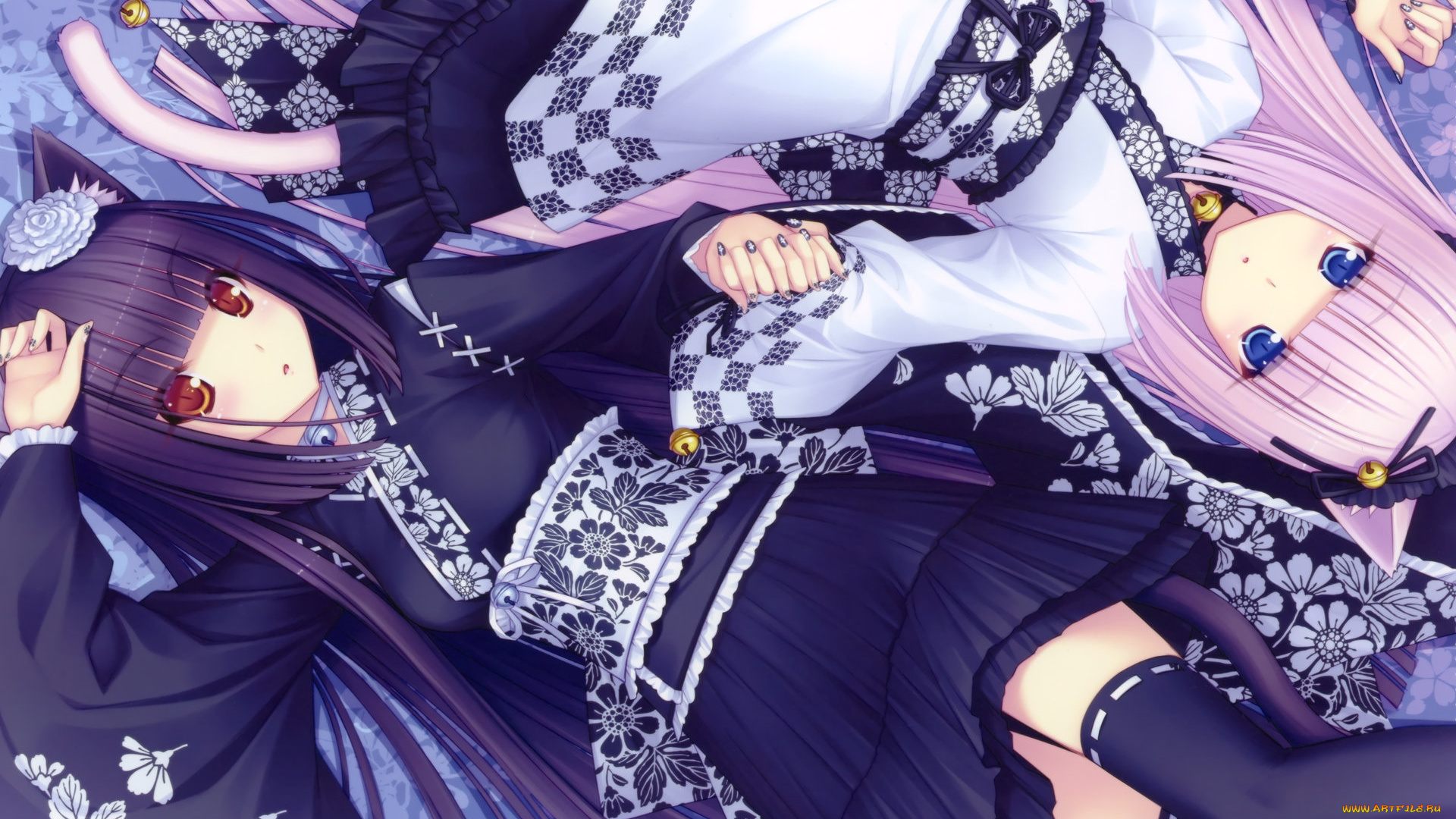 аниме, touhou, девушки, взгляд, фон