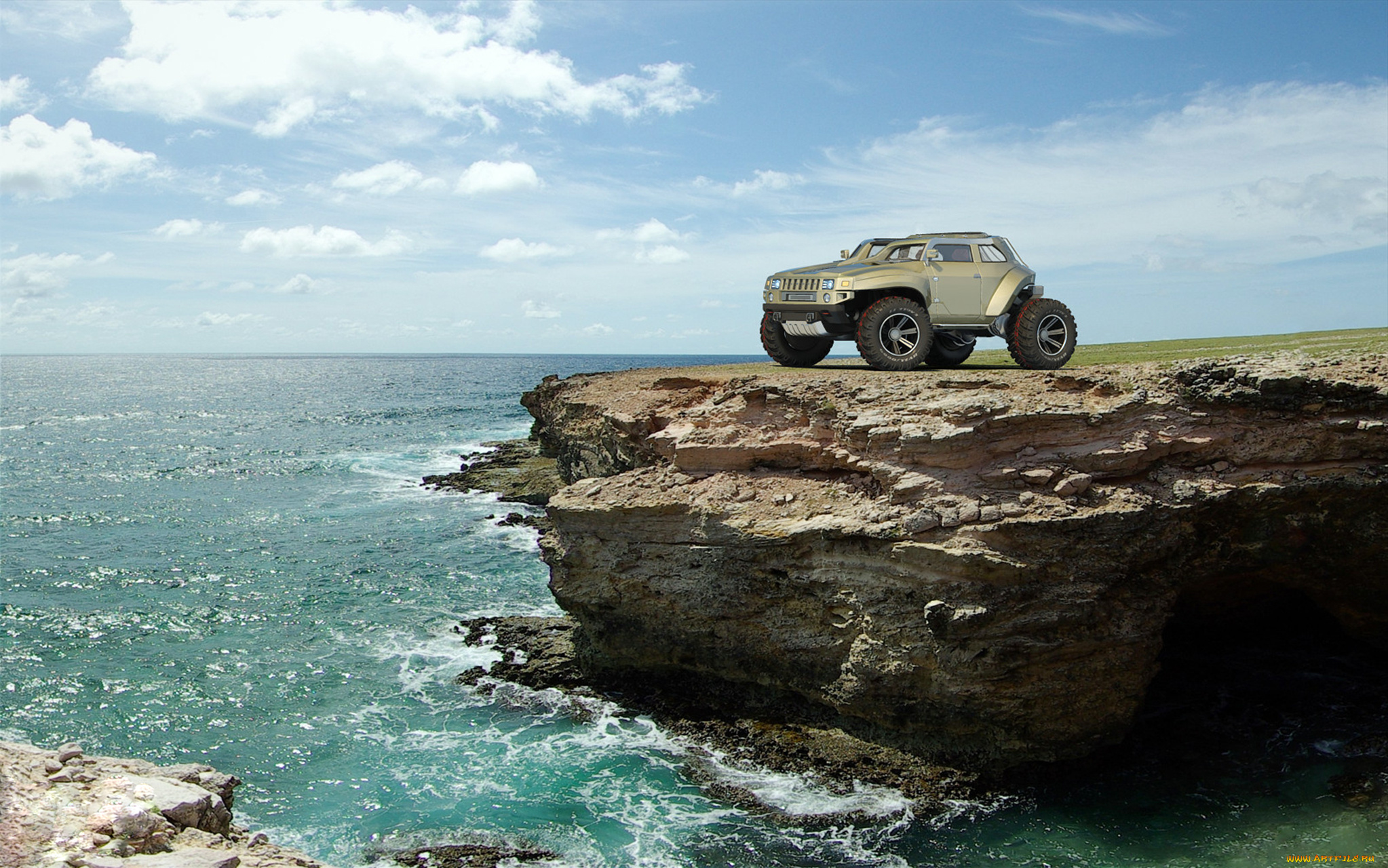 hummer, hb, concept, автомобили, 3д, арт, скалы, море, concept, hb, hummer, 3d, природа