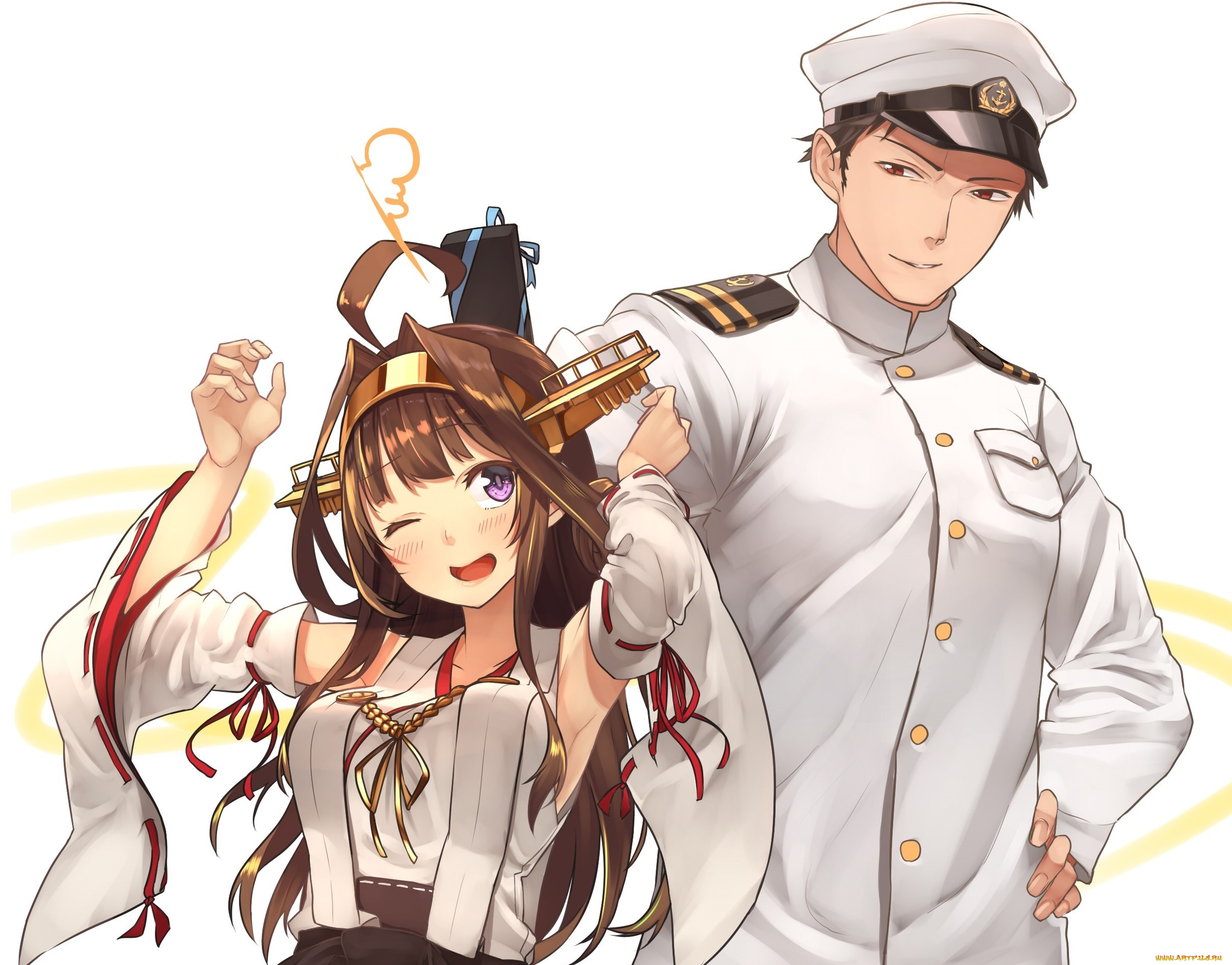 аниме, kantai, collection, фон, парень, взгляд, девушка