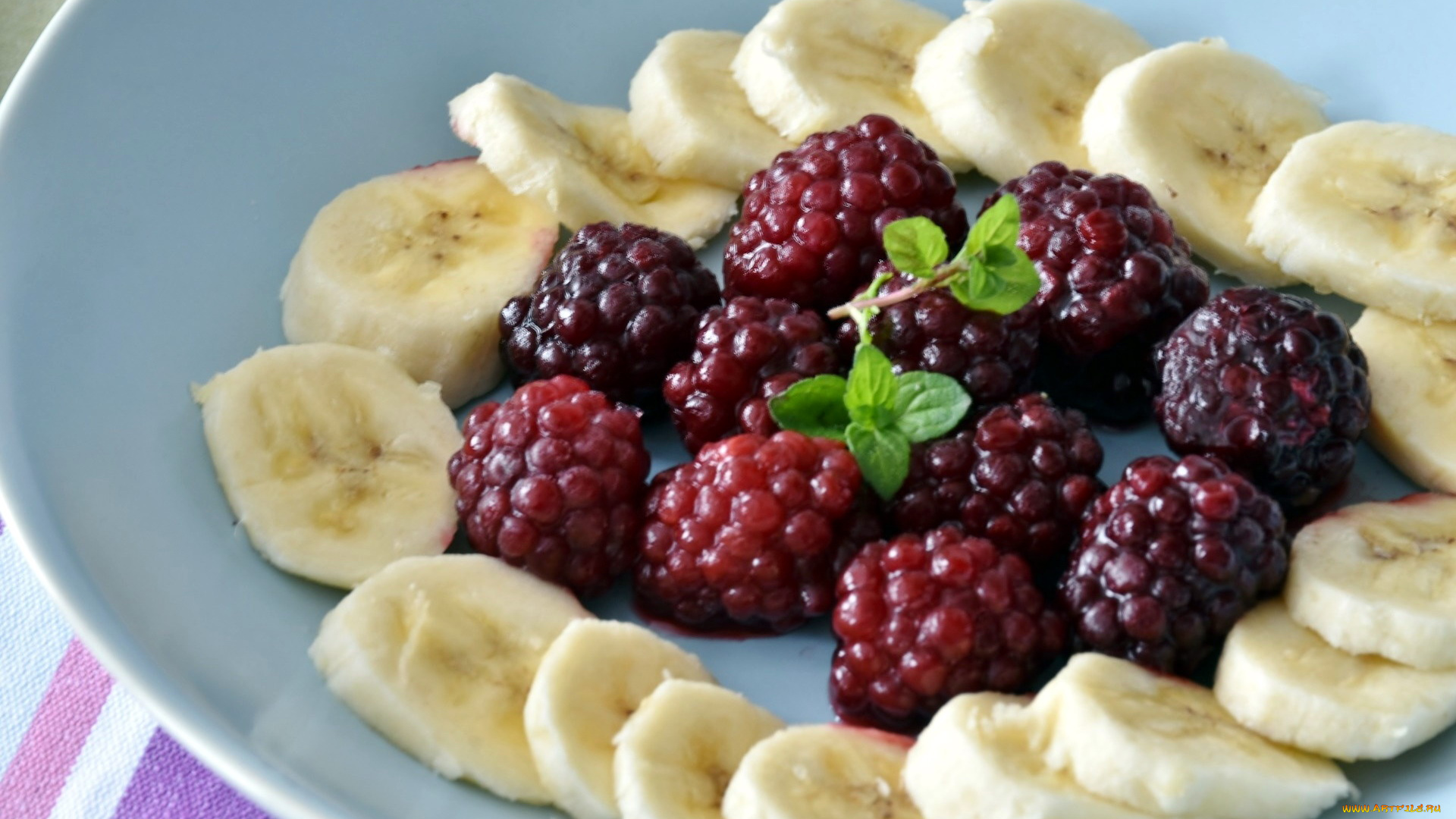 еда, фрукты, , ягоды, мята, ежевика, банан