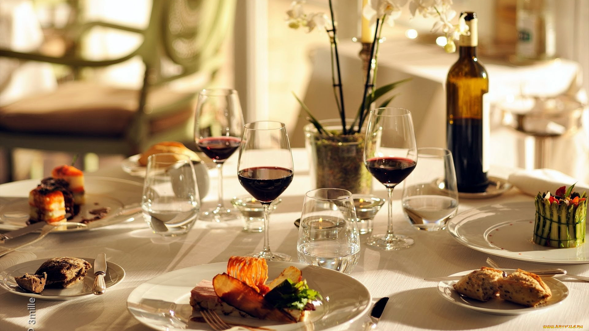 еда, сервировка, закуска, вино, приборы