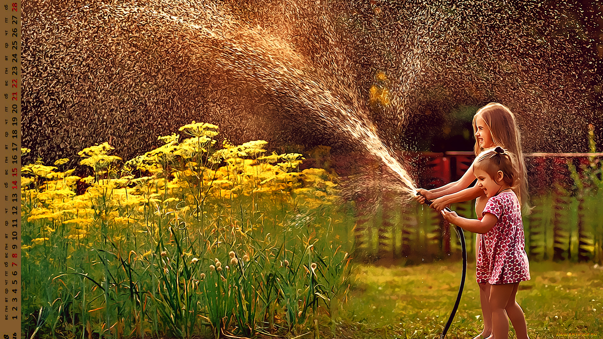 календари, компьютерный, дизайн, шланг, полив, вода, дети