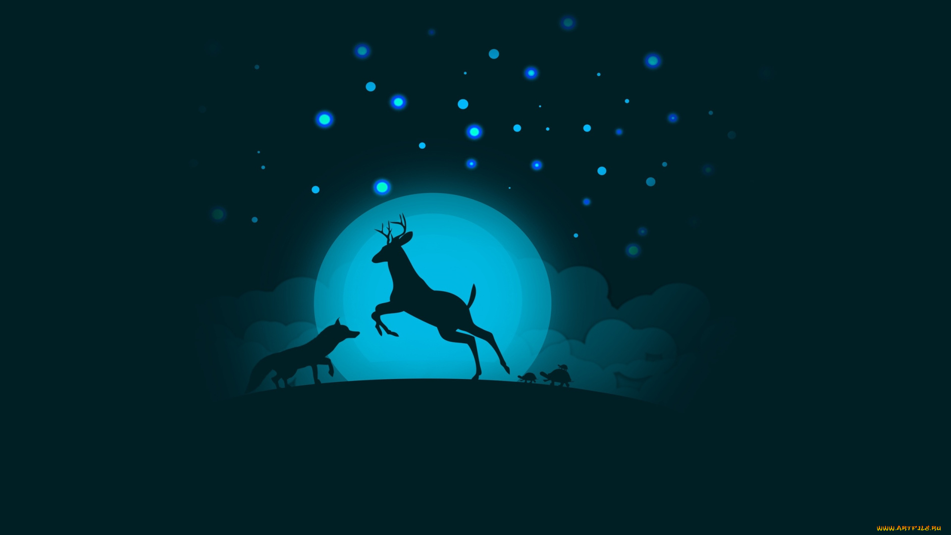 векторная, графика, животные, , animals, олень, луна, волк