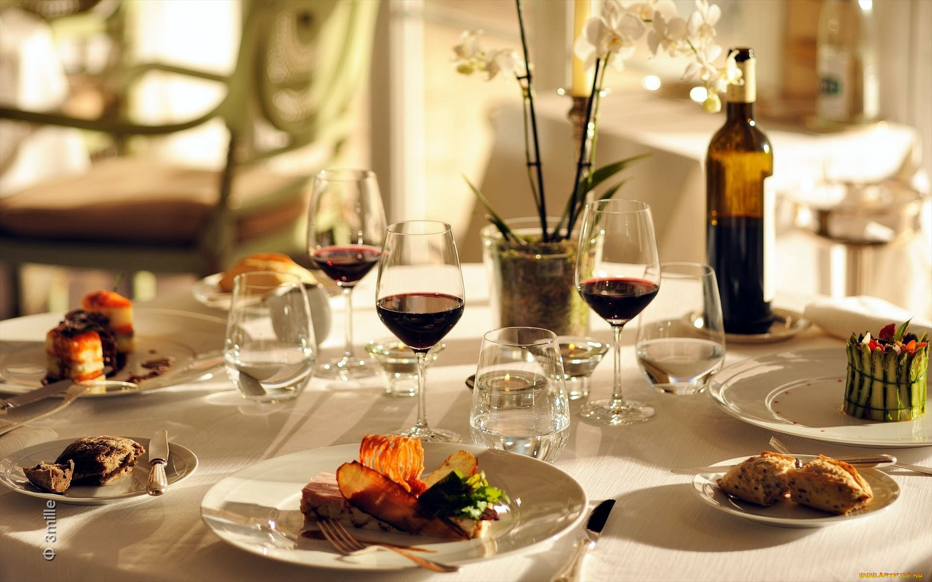 еда, сервировка, закуска, вино, приборы