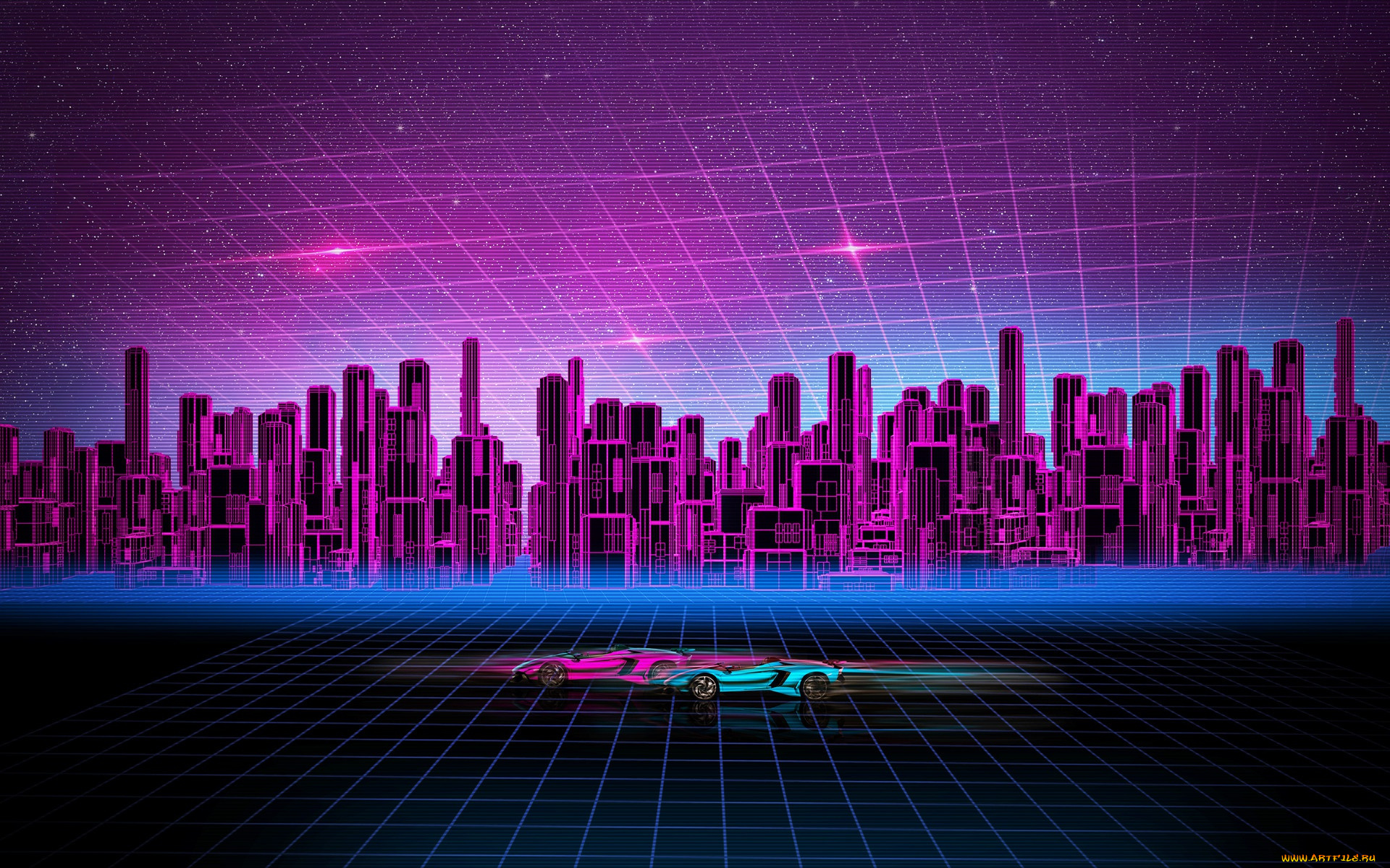 векторная, графика, город, , city, город, автомобили, здания, concept, art