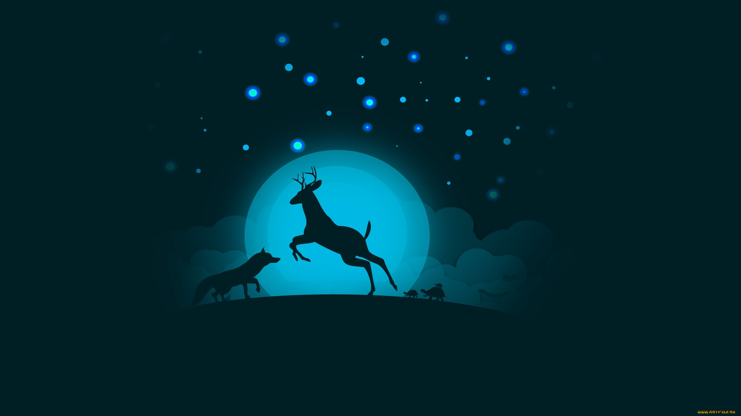 векторная, графика, животные, , animals, олень, луна, волк