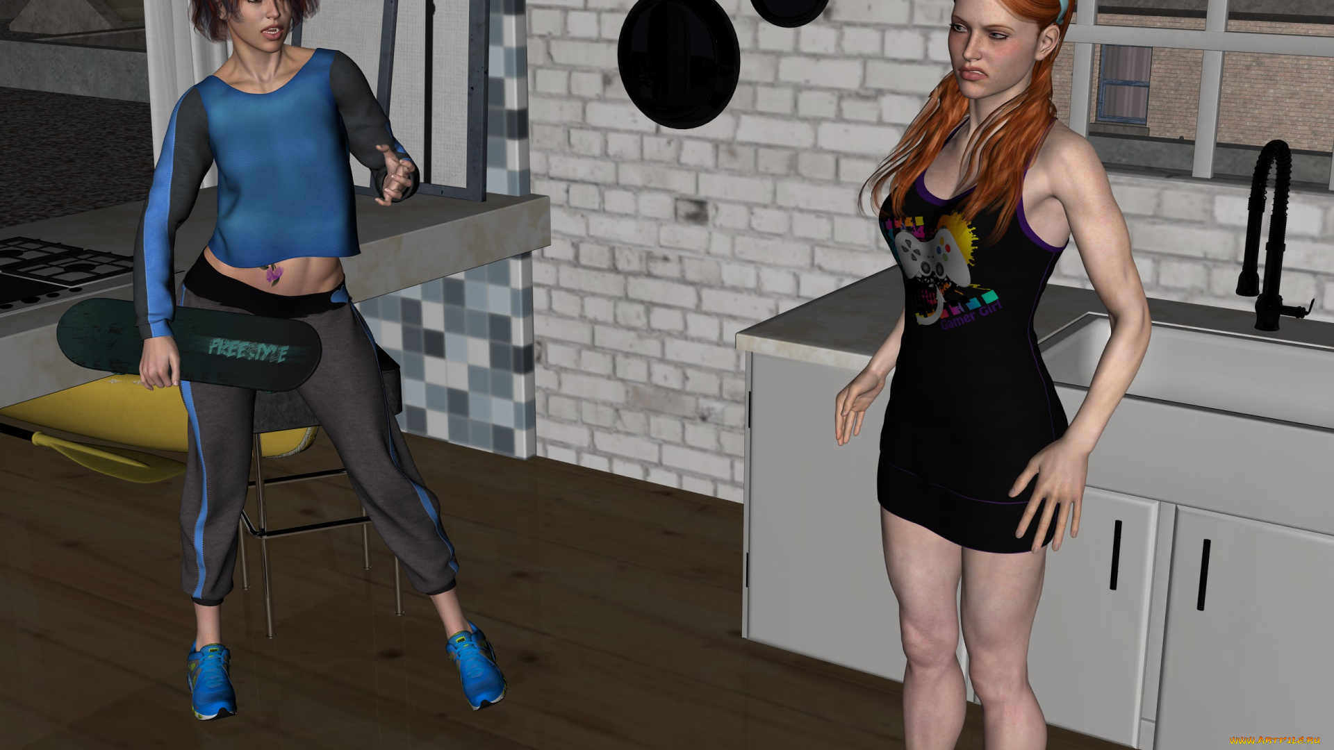 3д, графика, люди, , people, взгляд, девушки, фон