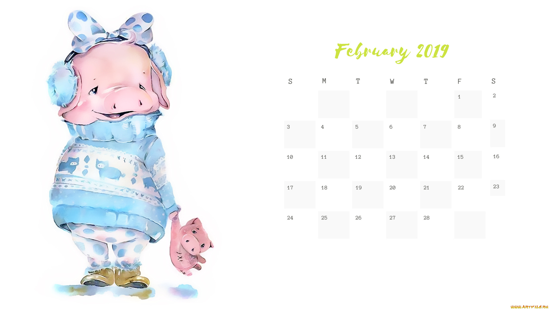 календари, рисованные, , векторная, графика, наушники, поросенок, бант, игрушка, свинья