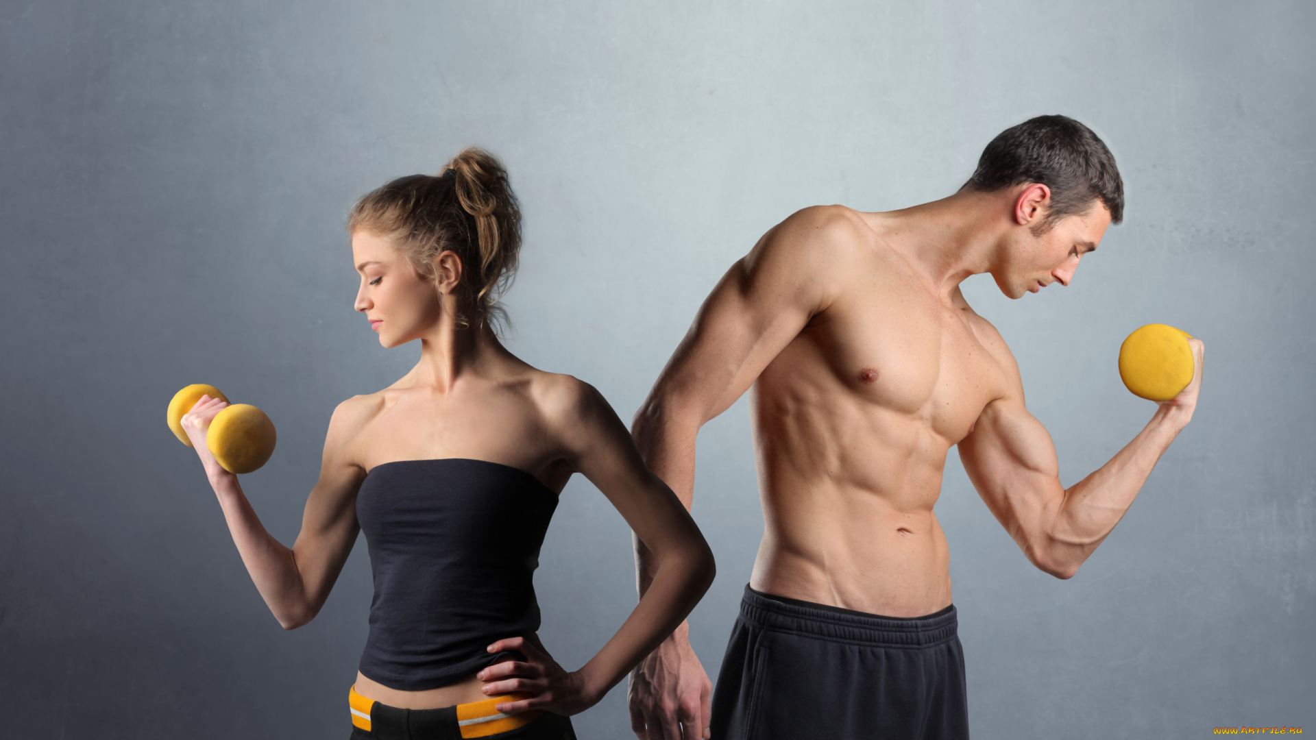 спорт, фитнес, гантели, фон, взгляд, девушка