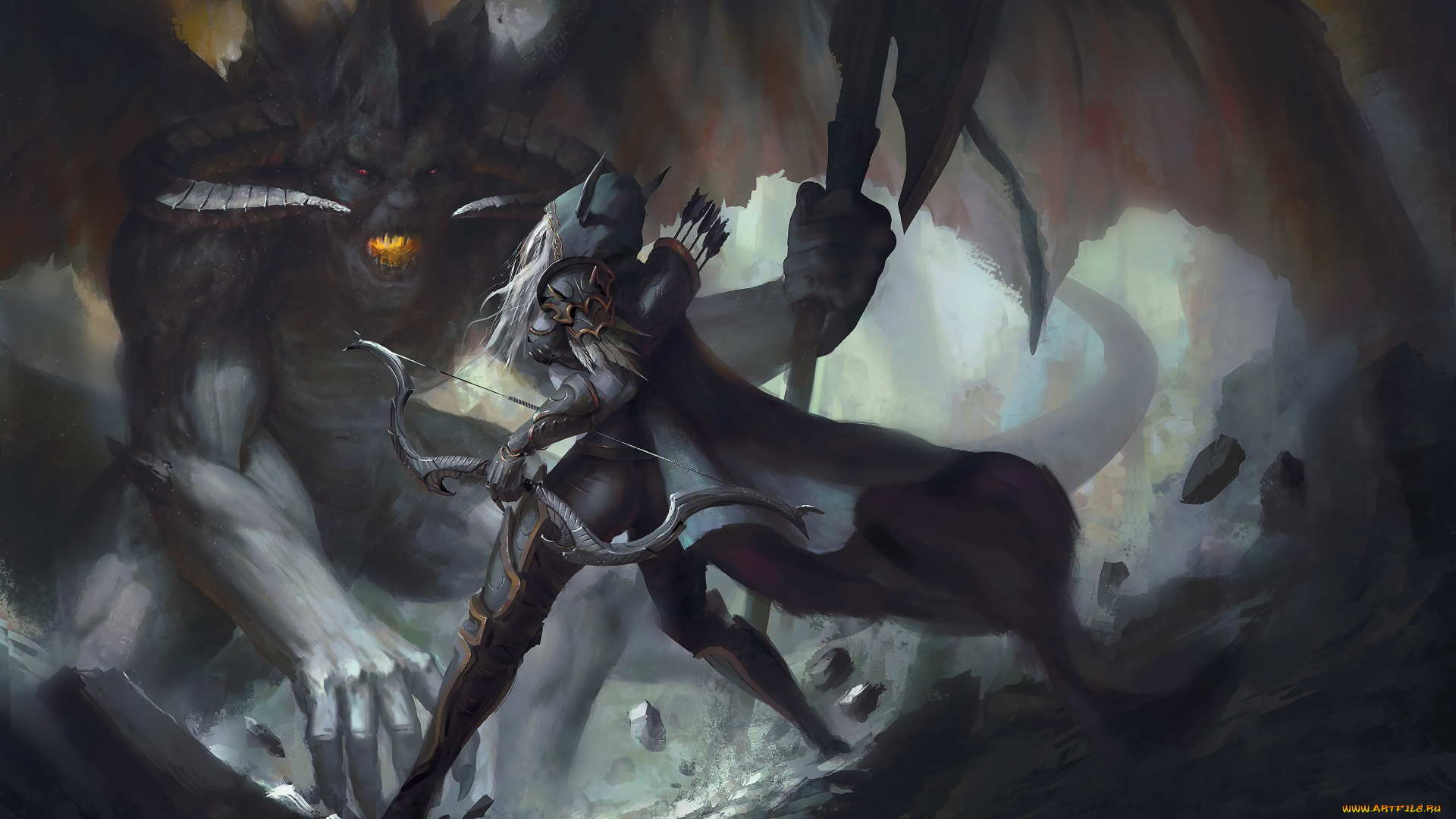 видео, игры, diablo, ii, плащ, девушка, фон, демон, лук