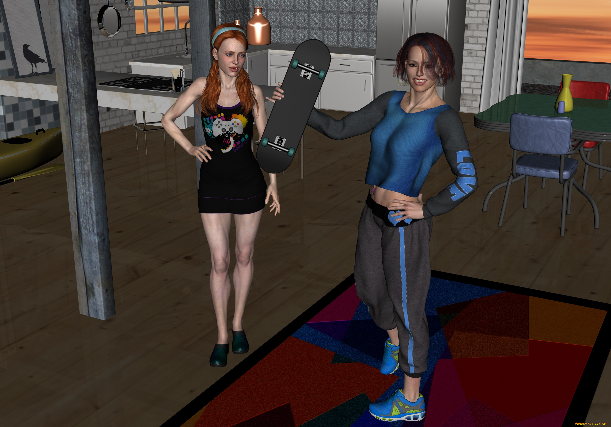 3д, графика, люди, , people, девушки, взгляд, фон