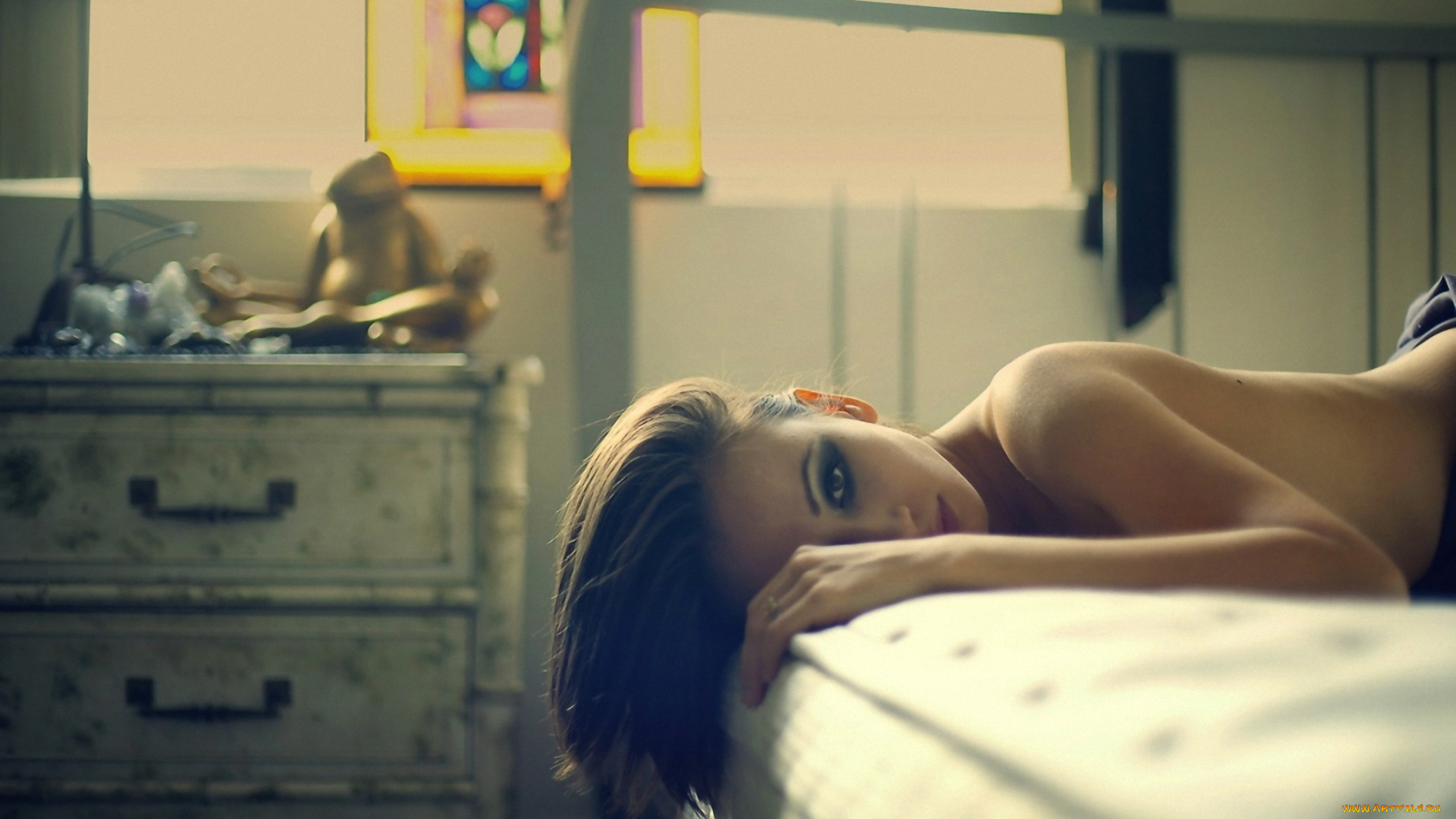 девушки, -, брюнетки, , шатенки, шатенка, кровать, тумбочка