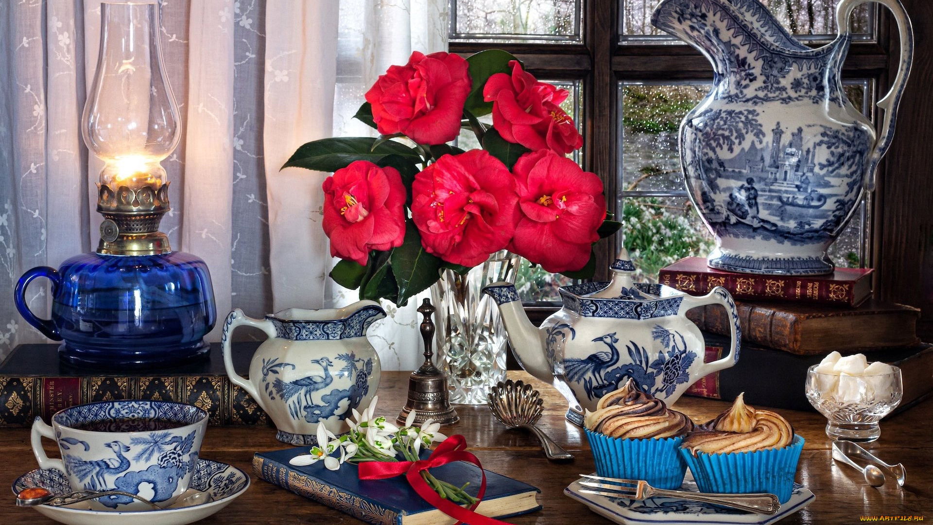 еда, натюрморт, чай, кексы, сахар, камелии