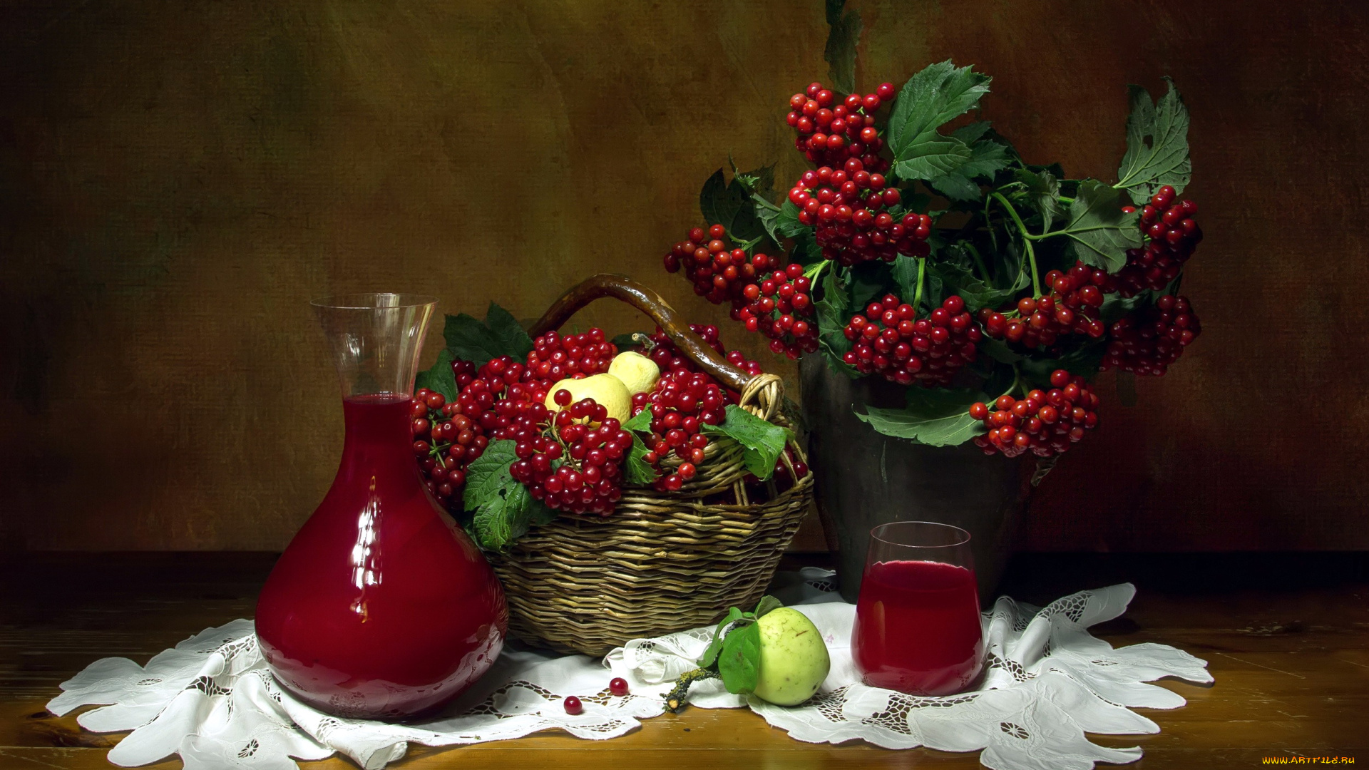 еда, разное, калина, наливка, яблоки