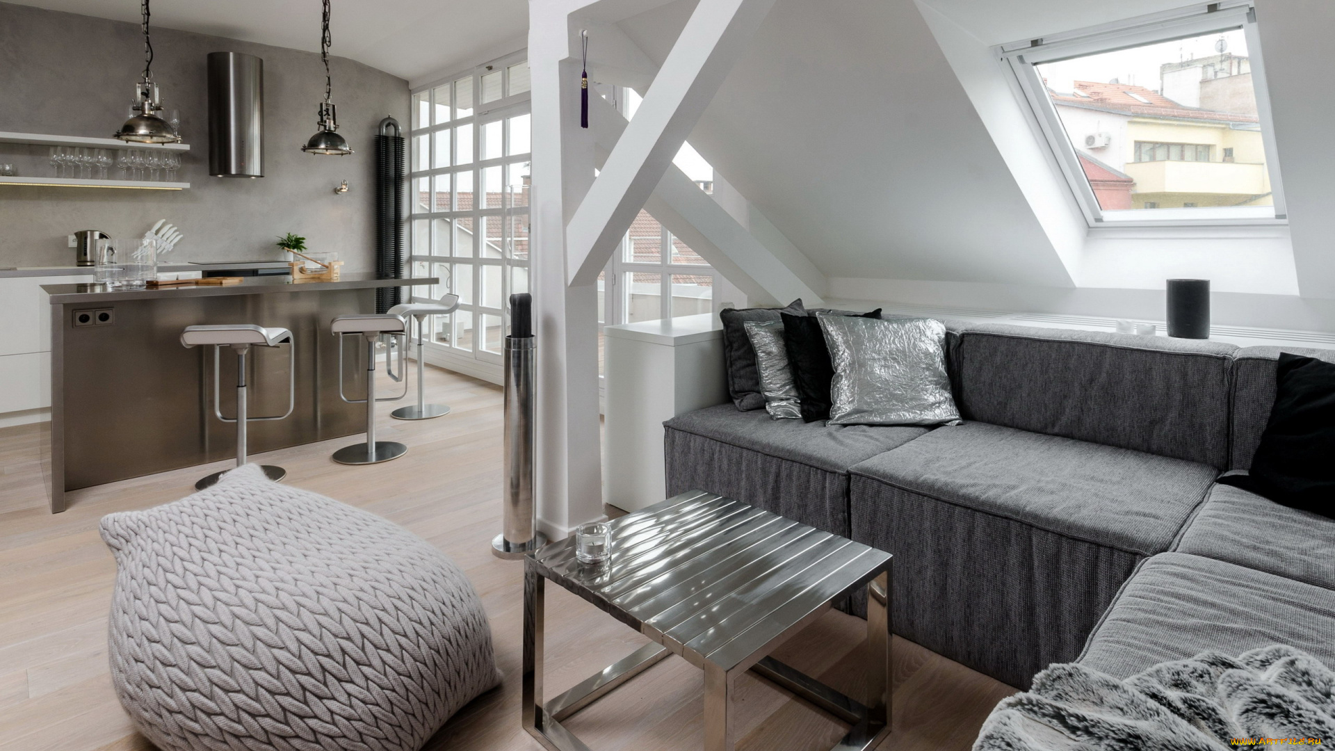 интерьер, гостиная, мягкий, уголок