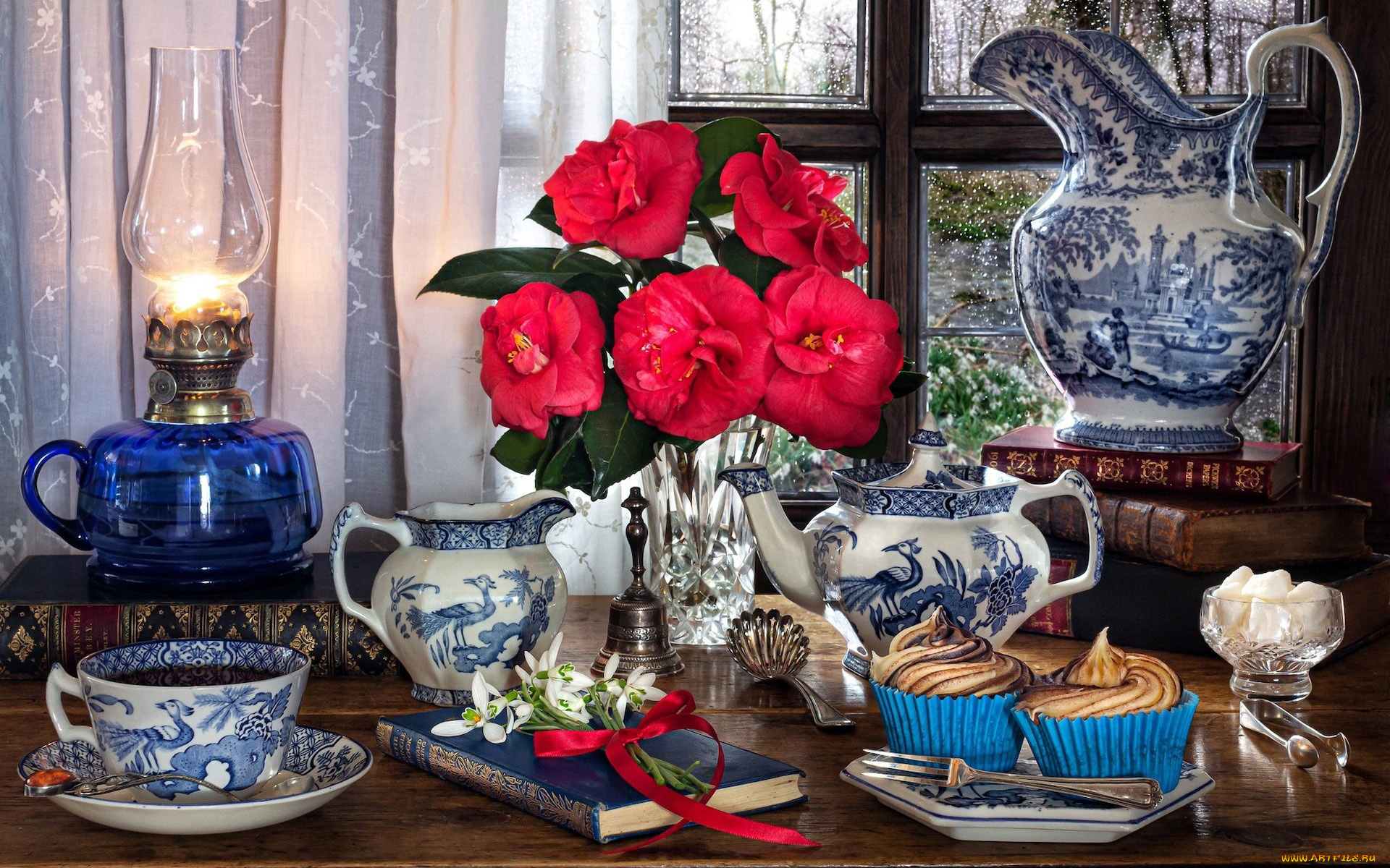 еда, натюрморт, чай, кексы, сахар, камелии