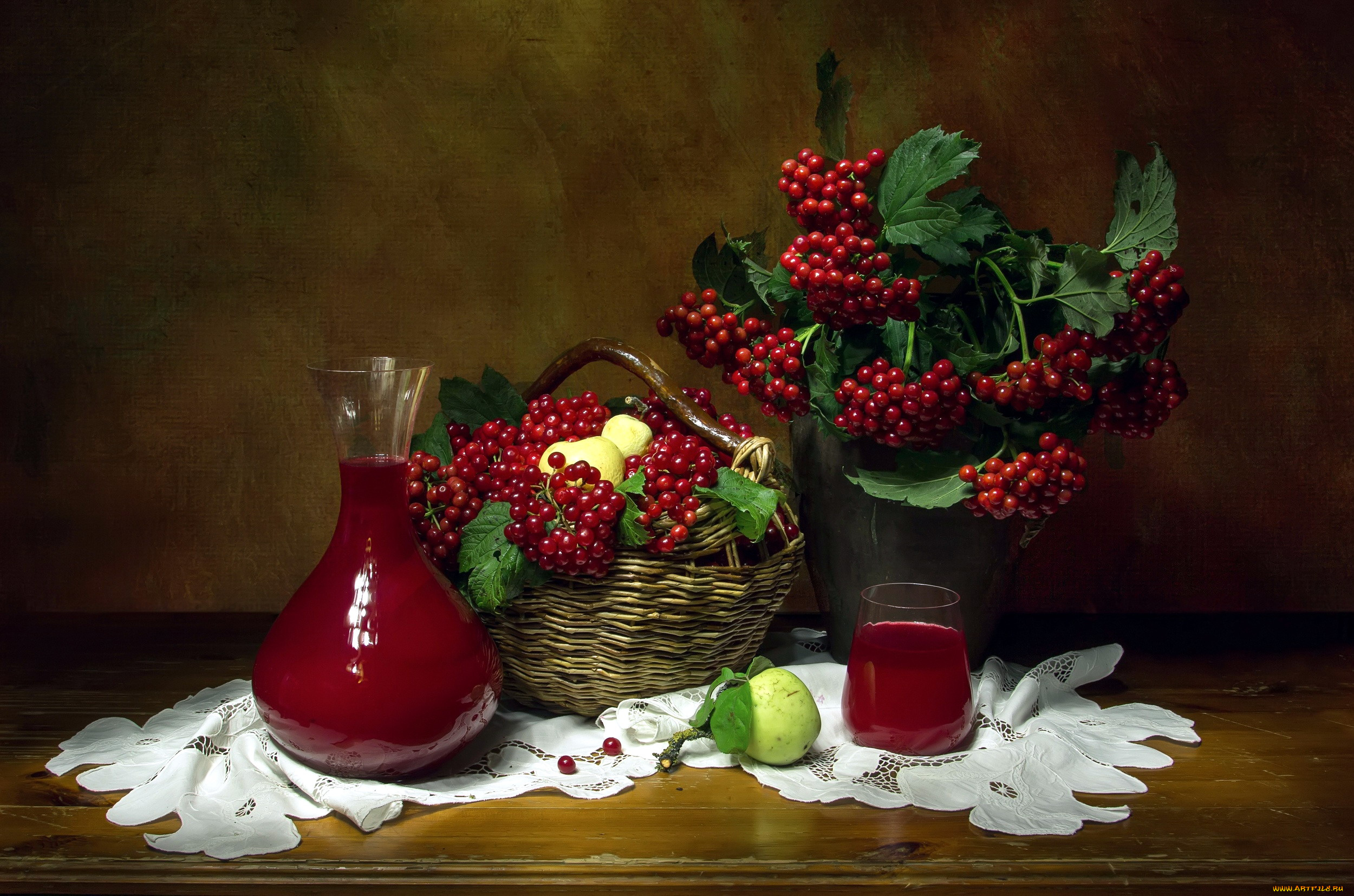 еда, разное, калина, наливка, яблоки
