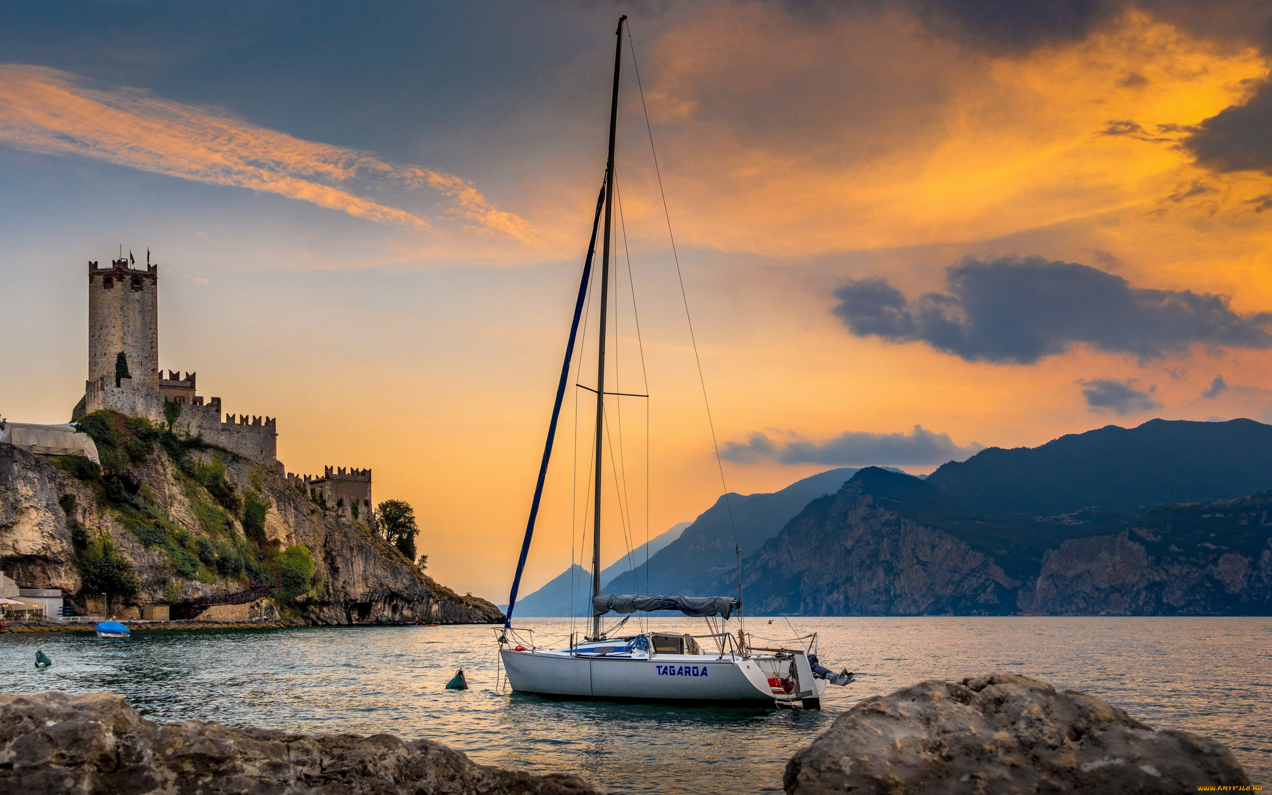 корабли, яхты, горы, залив, яхта, крепость