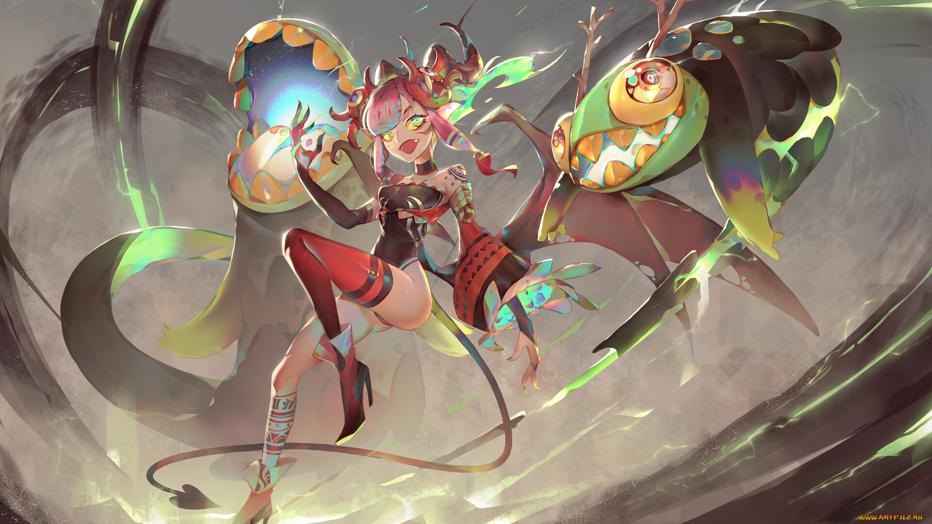 аниме, ангелы, , демоны, девочка, рыба, змея