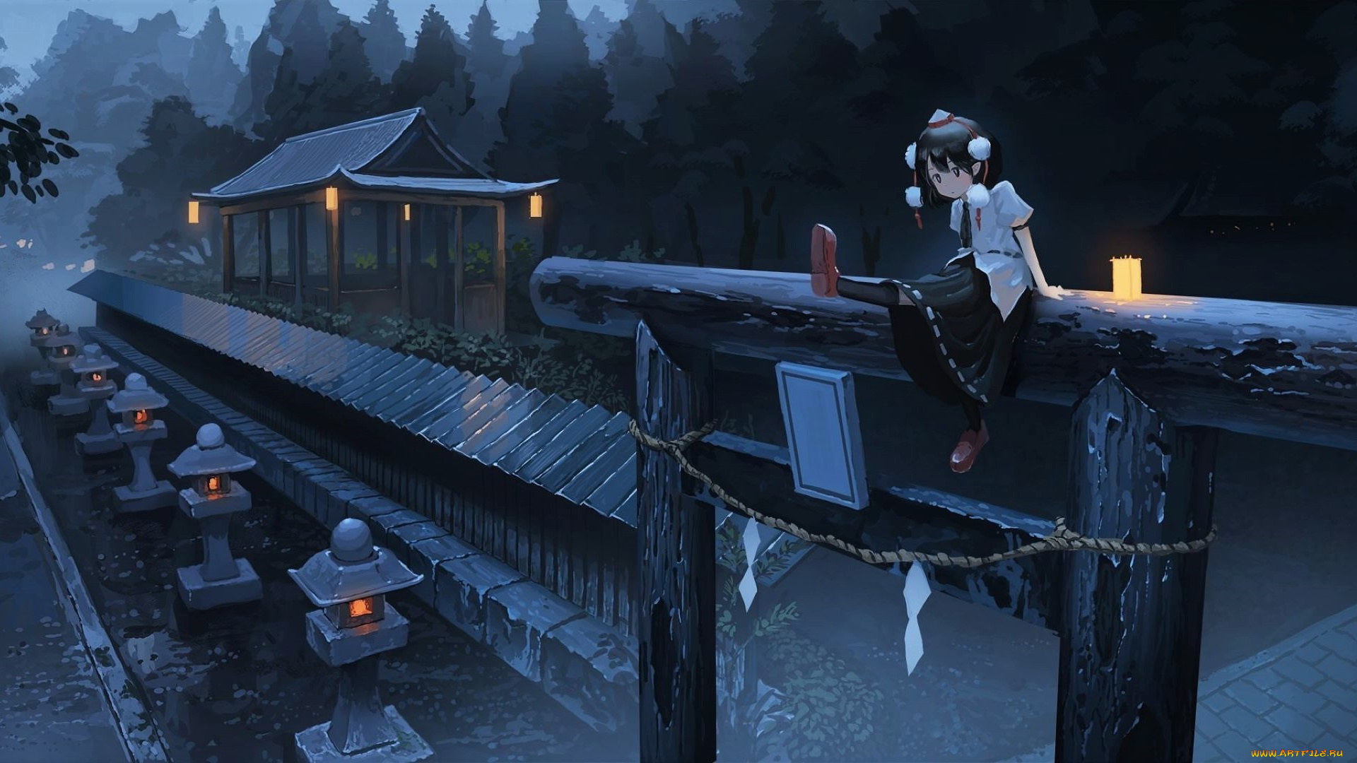 аниме, город, , улицы, , интерьер, , здания, девочка, ворота, постройки