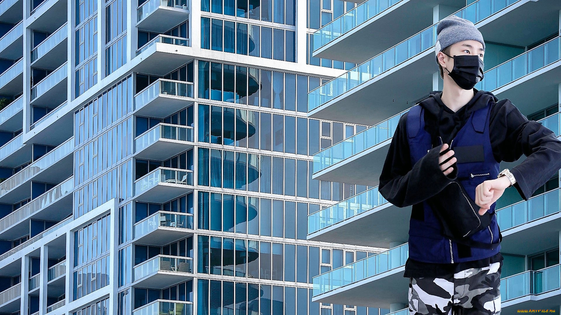 мужчины, wang, yi, bo, актер, певец, шапка, часы, маска, куртка