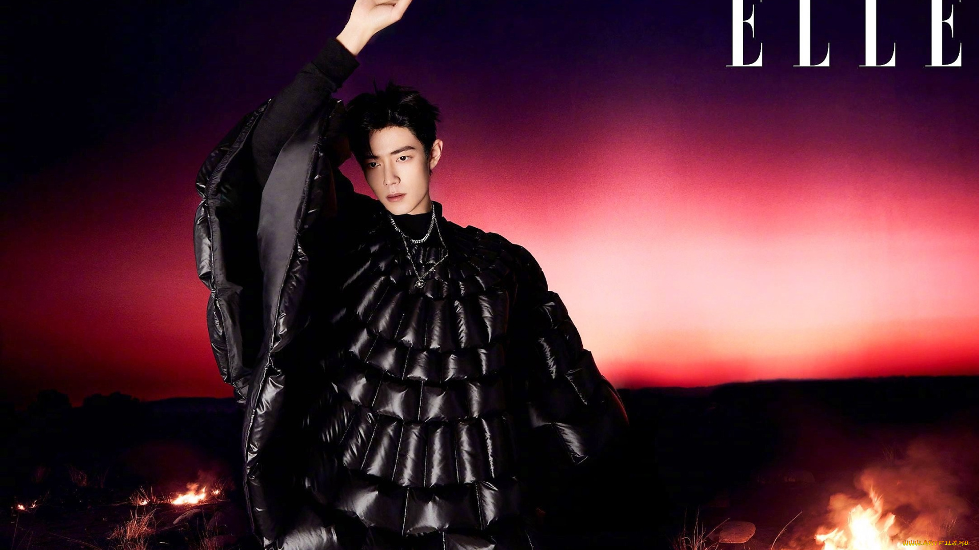 мужчины, xiao, zhan, актер, пончо, жест, костер