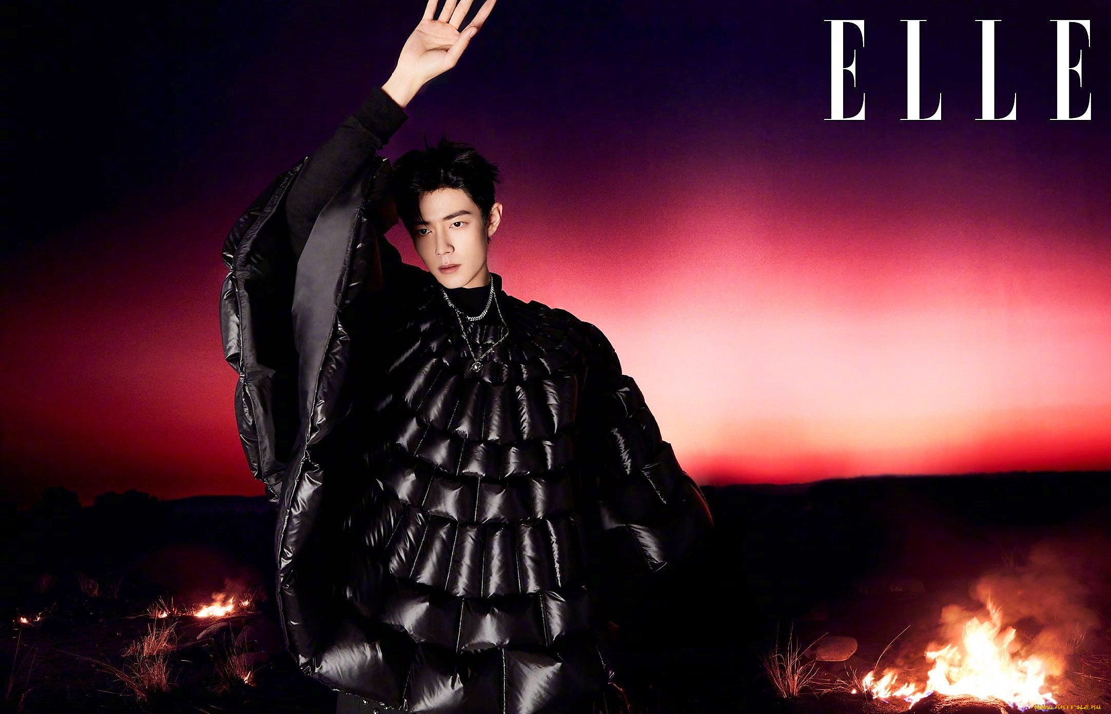 мужчины, xiao, zhan, актер, пончо, жест, костер