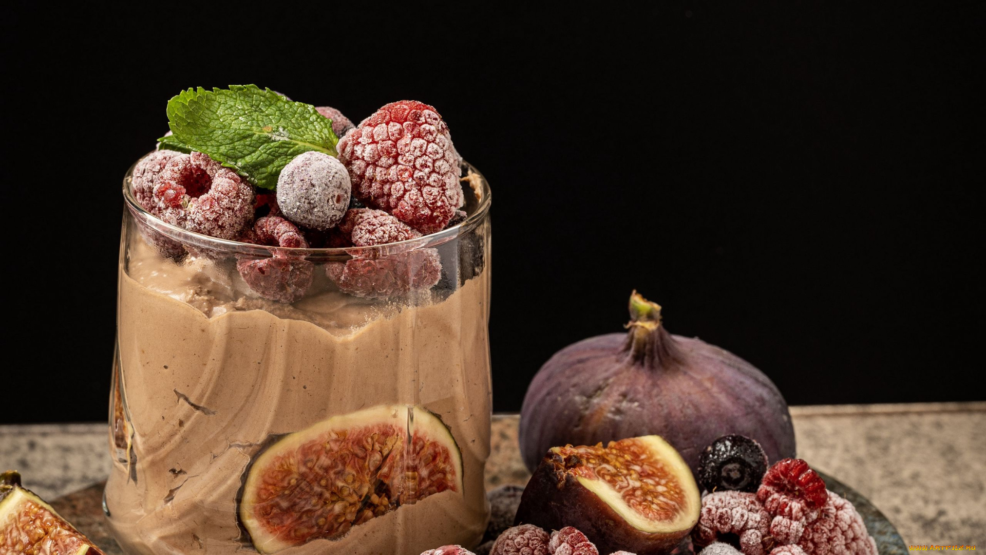 еда, мороженое, , десерты, кофейный, десерт, ягоды, инжир, малина